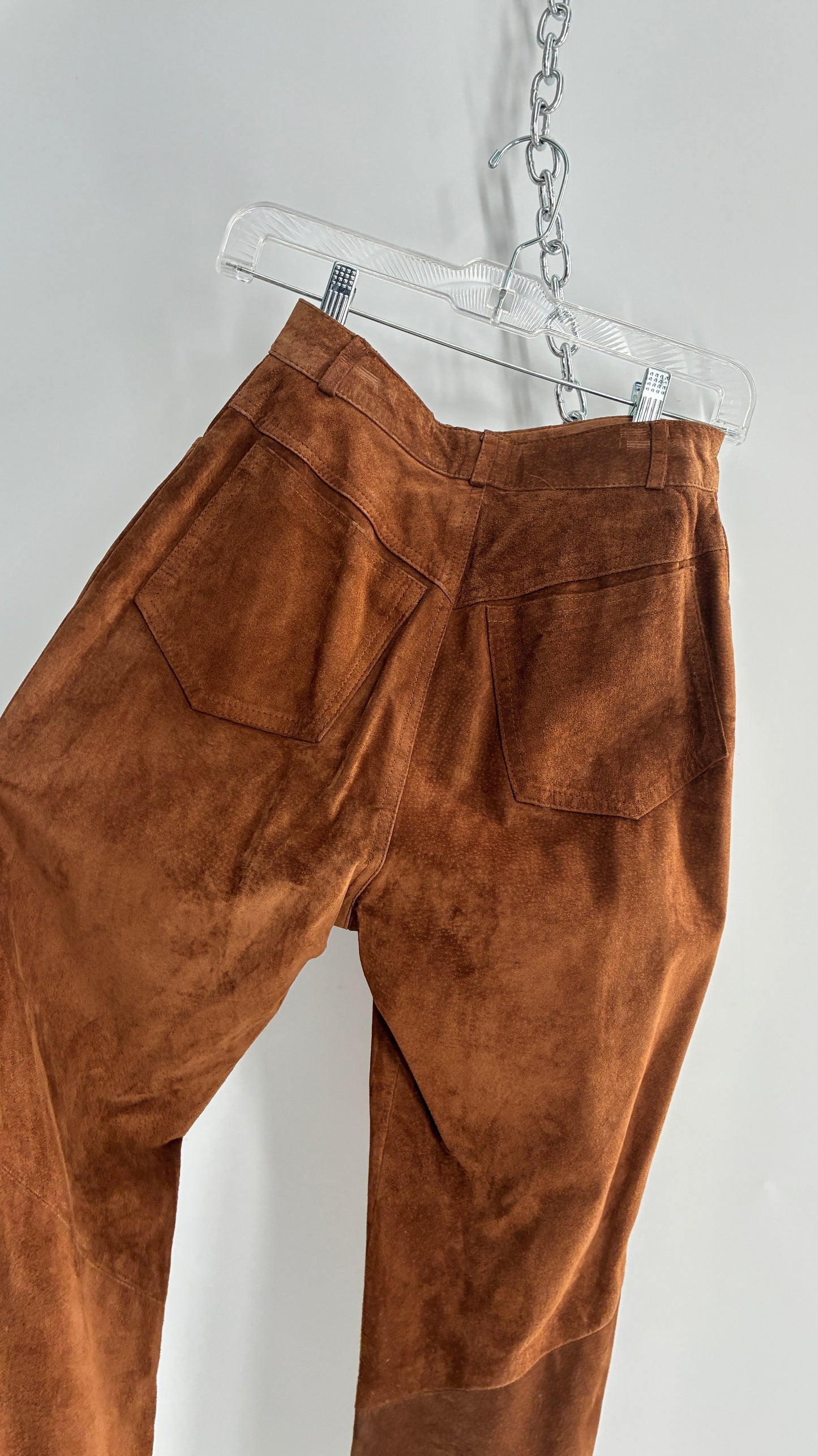 Vintage 1980 ANNTAYLOR High Waisted Brown Suede Leather Straight Leg Bottoms (2)