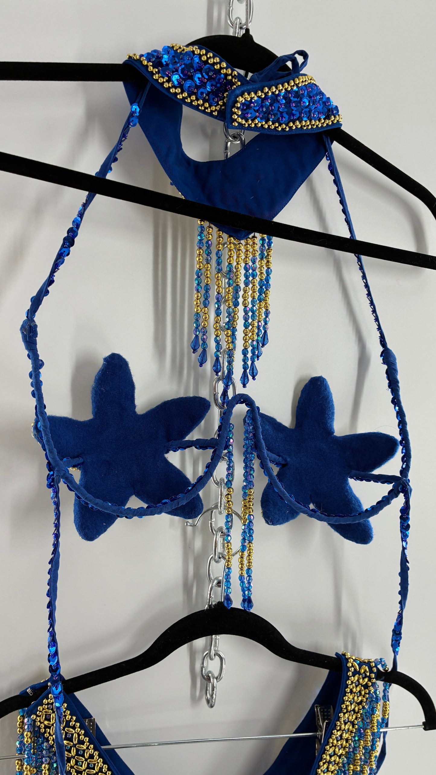 Vintage Royal Blue and Gold Beaded Belly Dancing Set