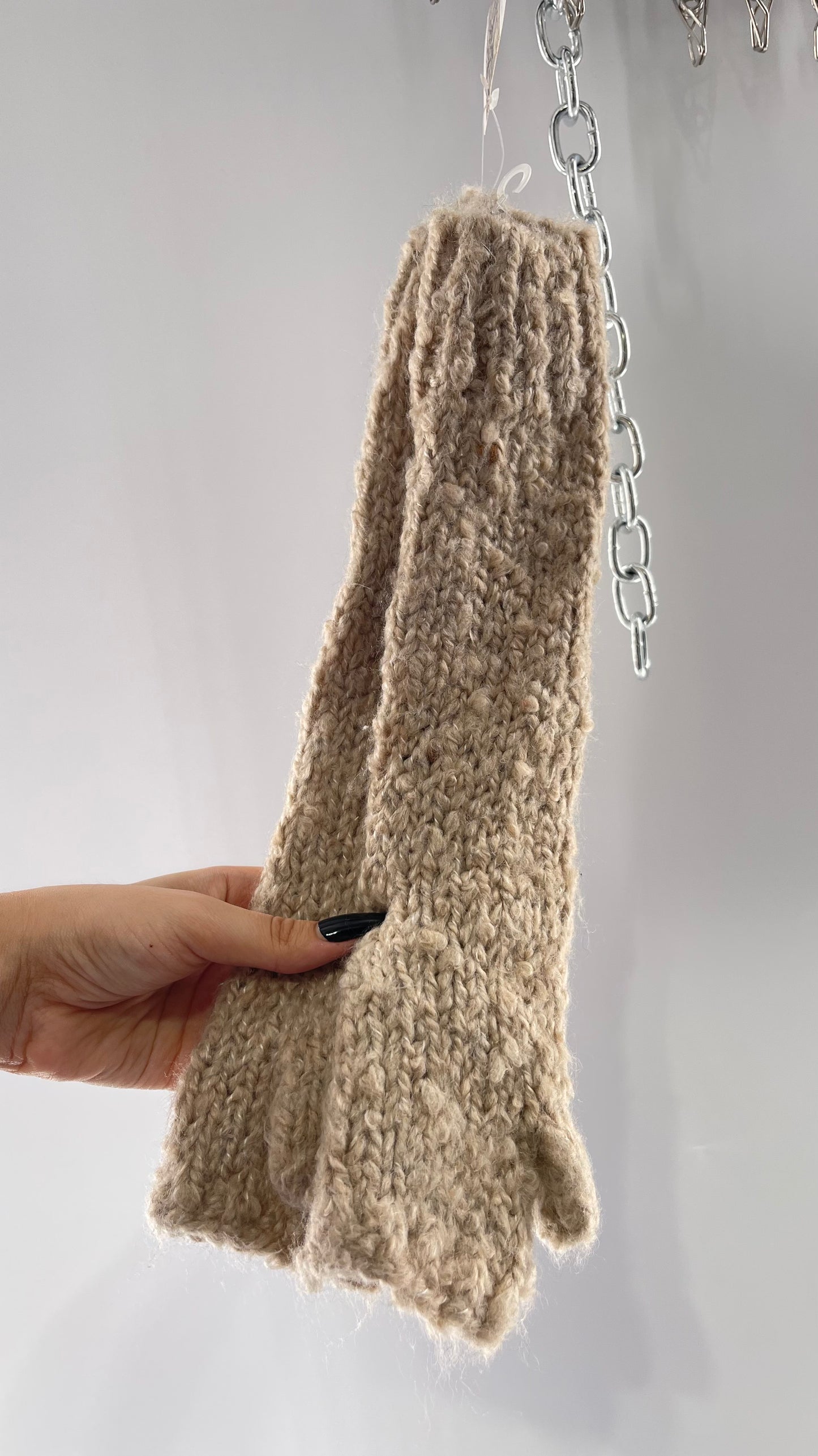 Urban Outfitters Beige/Oatmeal Knit Arm Warmer/Glove with Covered Palm, Thumb Hole