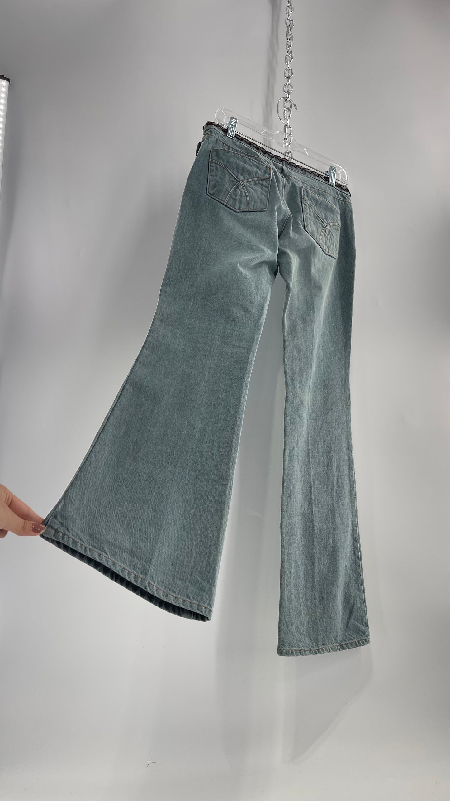 Vintage GAP Light Wash Denim Kick Flares with Bronze Chain Link Waistline (2)
