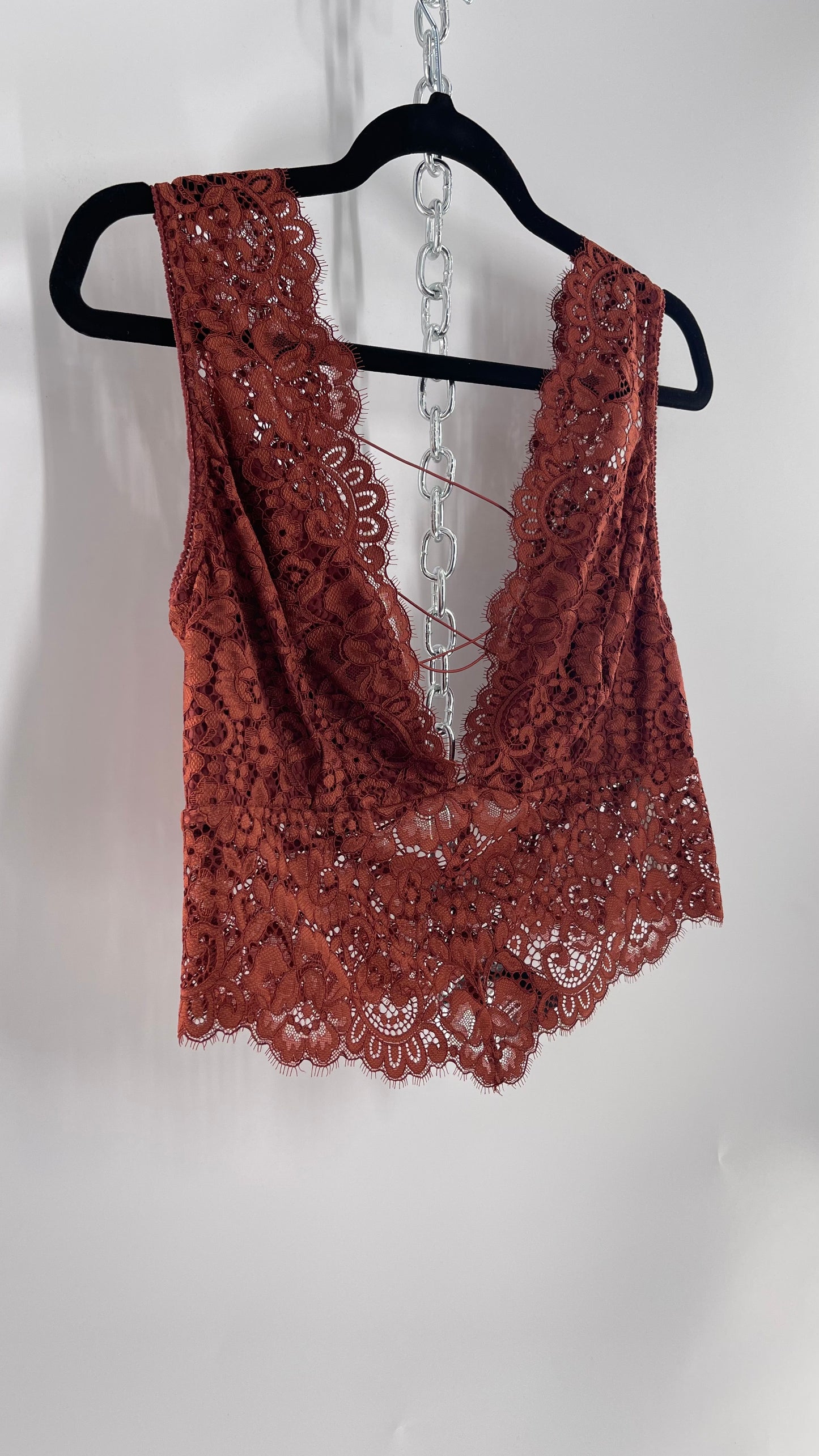 Intimately Free People Copper/Rust Lace Bralette with Lace Up Back (Large)