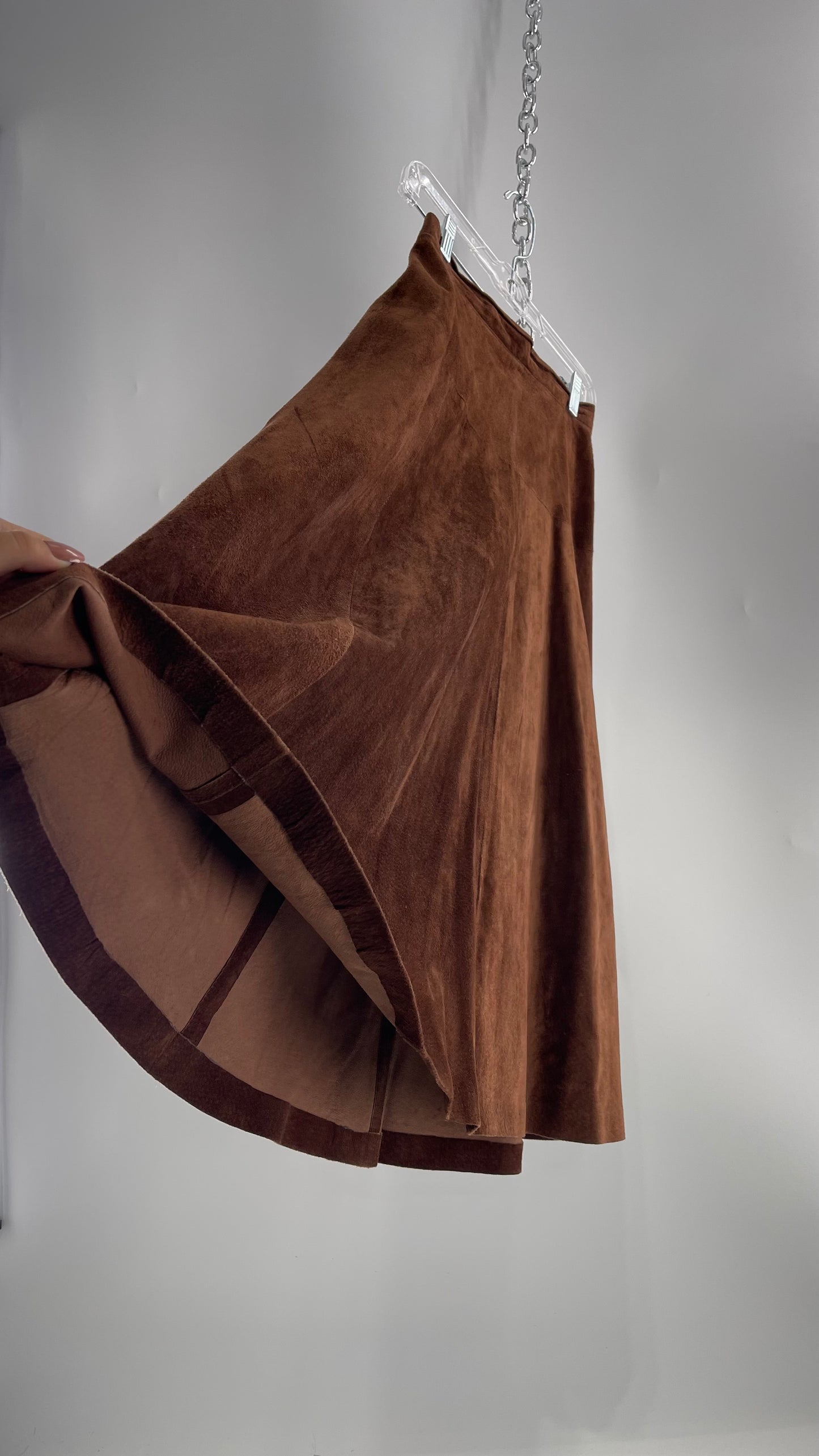 Vintage Imported Leather FIRENZE Santa Barbara Saks Fifth Avenue Brown Suede Leather Skirt (Medium)