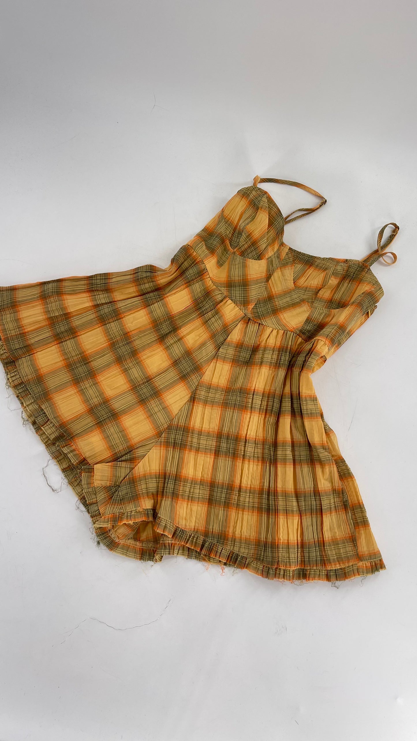 Urban Outfitters Yellow Plaid Playsuit Romper with Faux Bustier Stitching (Small)