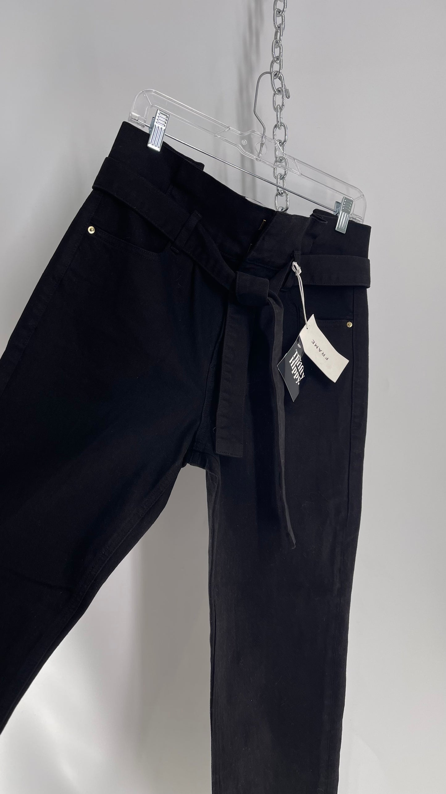 FRAME Black Denim Tie Waist Straight Legs with Tags Attached (28)