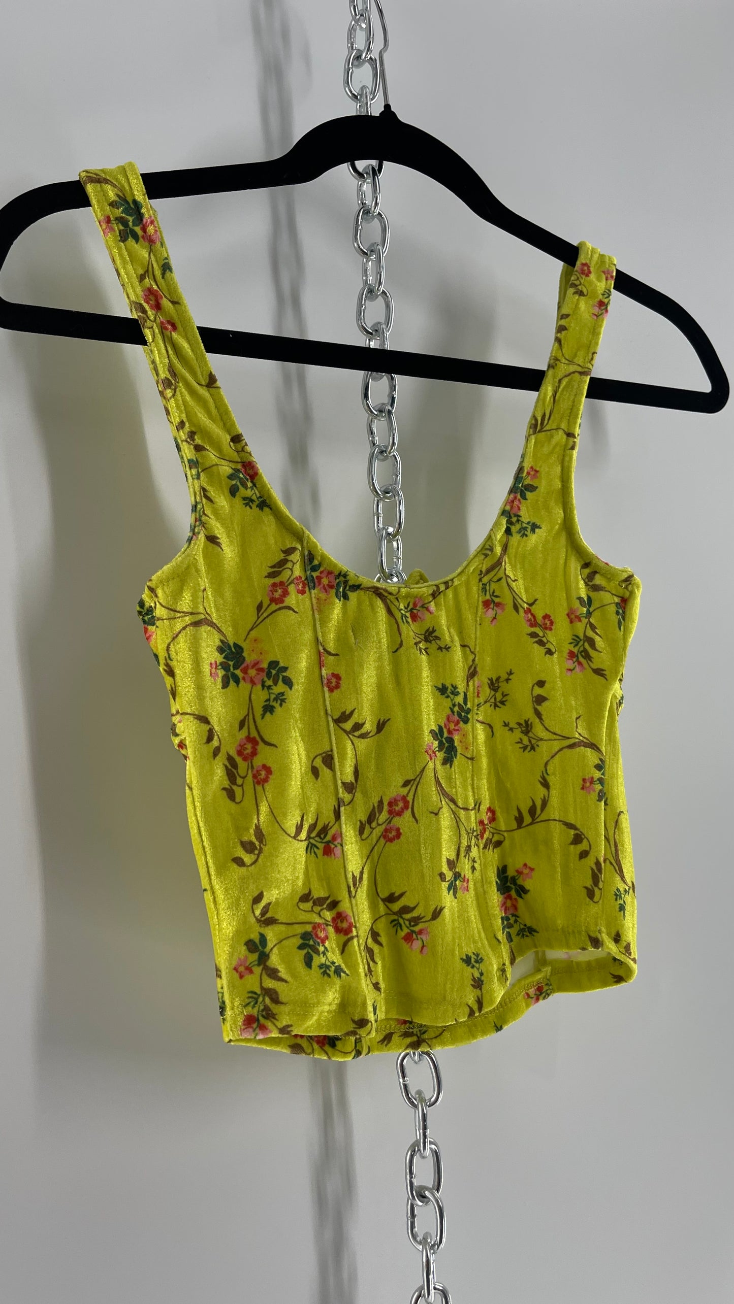 Urban Outfitters Yellow Velvet Floral Underwire Tank (XS)