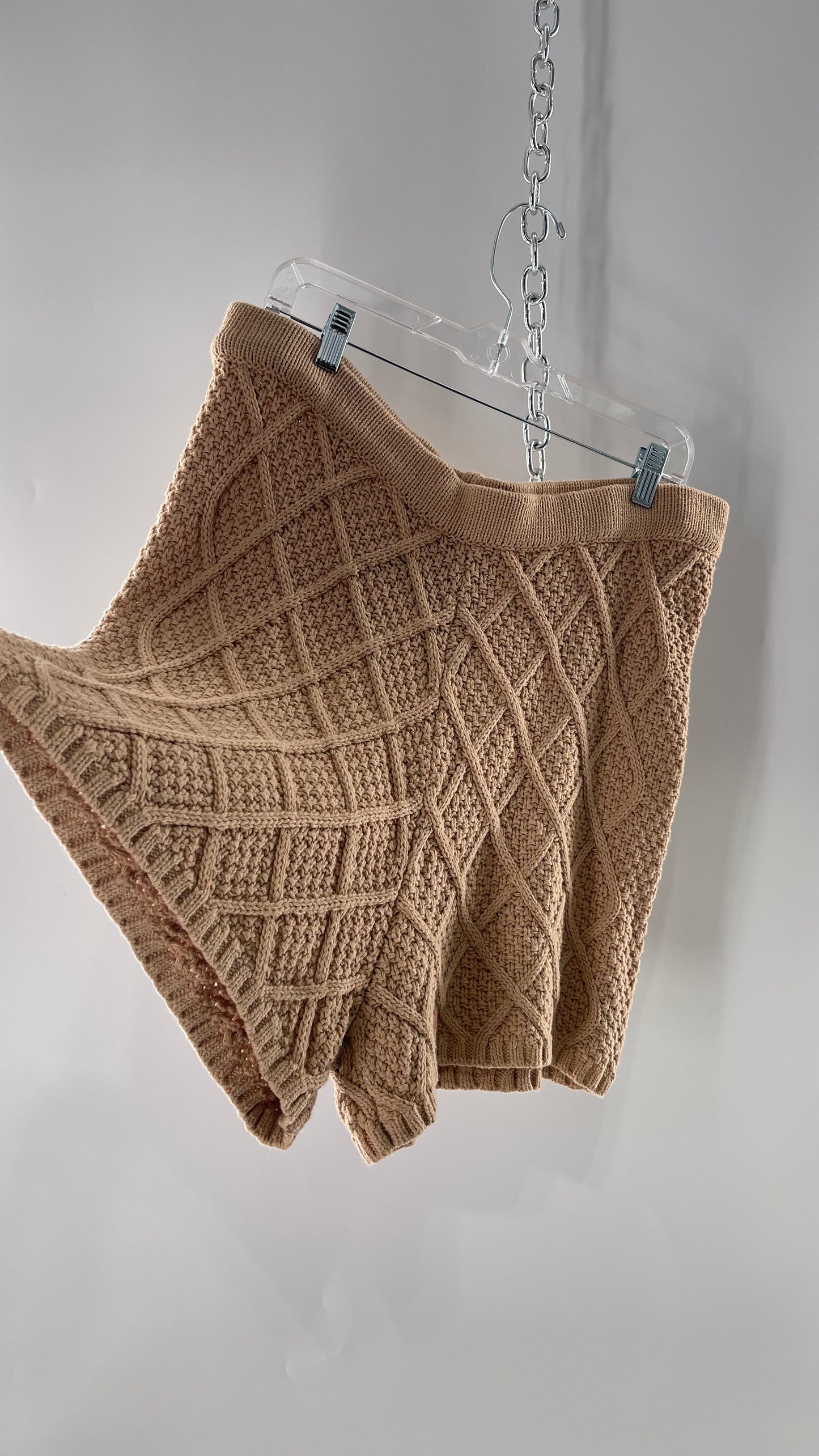 Anthropologie Current Air Knit Tan Crochet Argyle Shorts(XL)