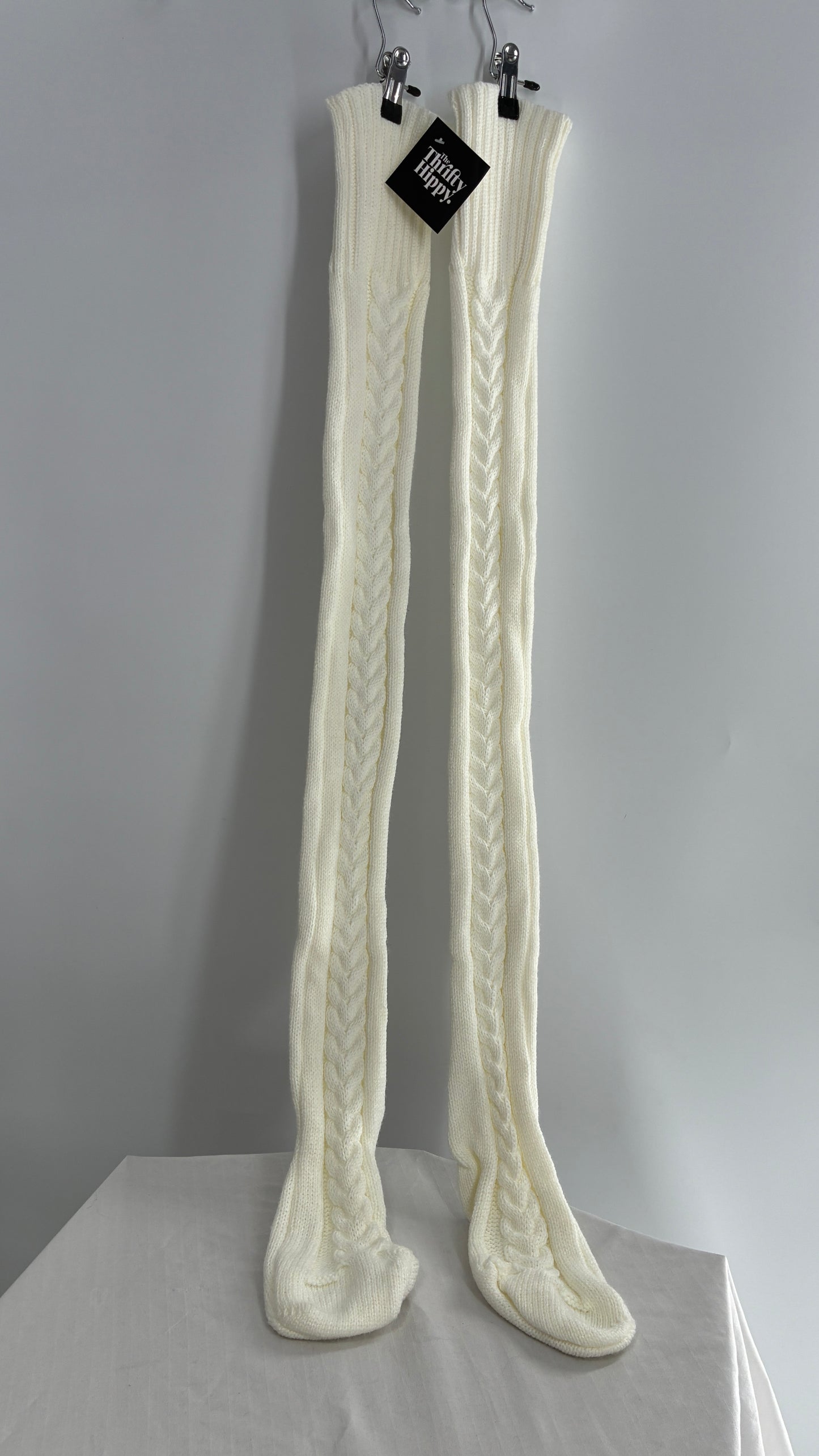 NWOT Off White Thick Knit Thigh High Cableknit Socks