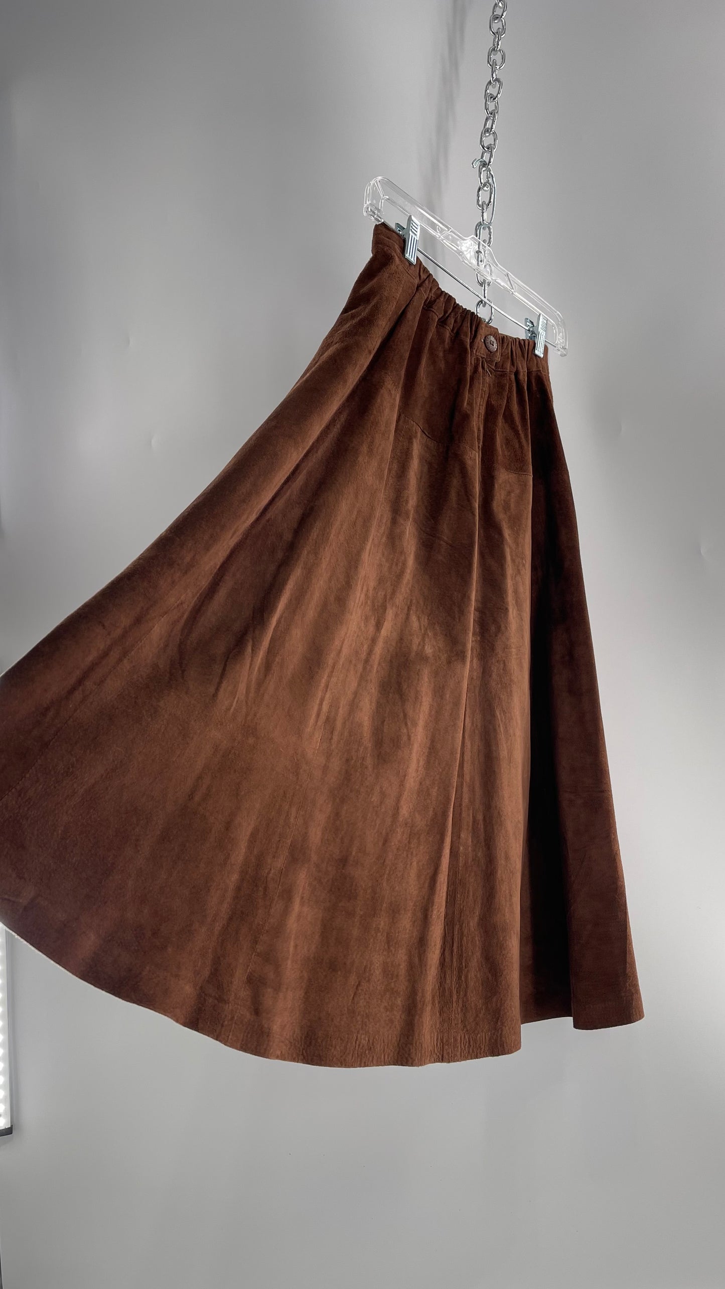 Vintage Imported Leather FIRENZE Santa Barbara Saks Fifth Avenue Brown Suede Leather Skirt (Medium)