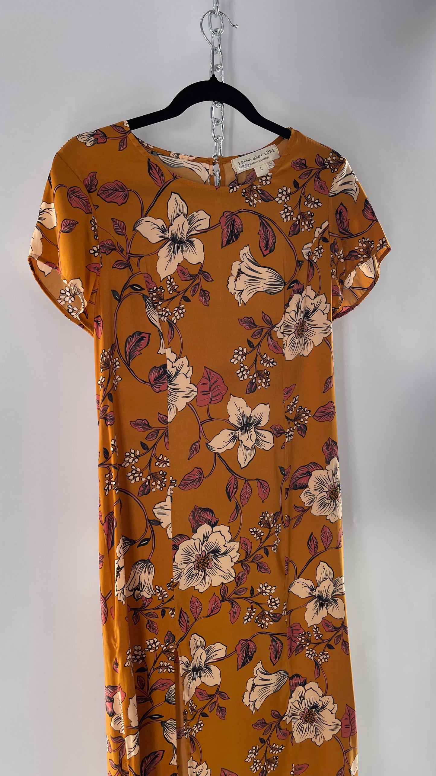 Saltwater Anthropologie - Brown / Burnt Orange Flower Maxi Dress (Size Large)