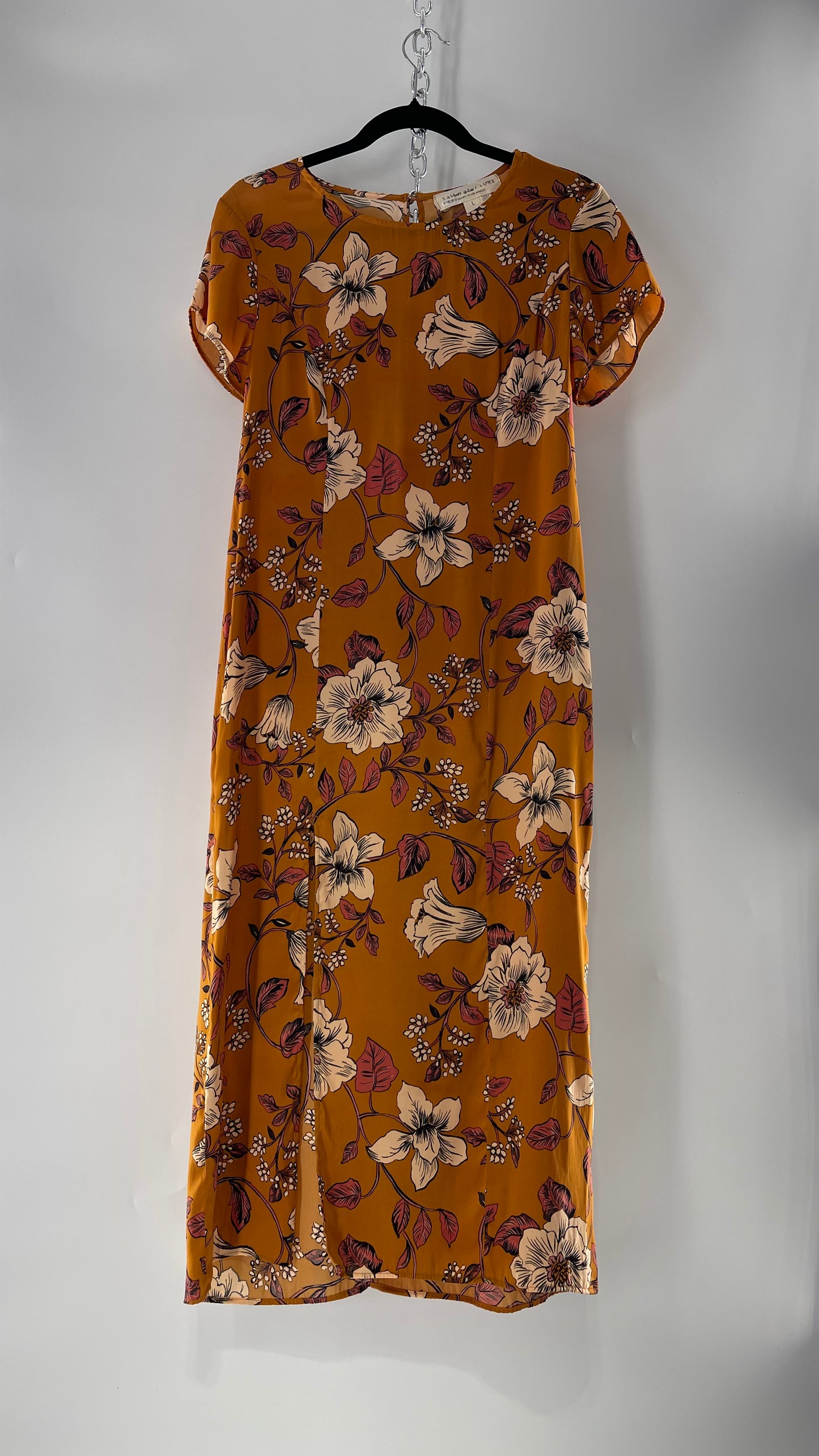 Saltwater Anthropologie - Brown / Burnt Orange Flower Maxi Dress (Size Large)