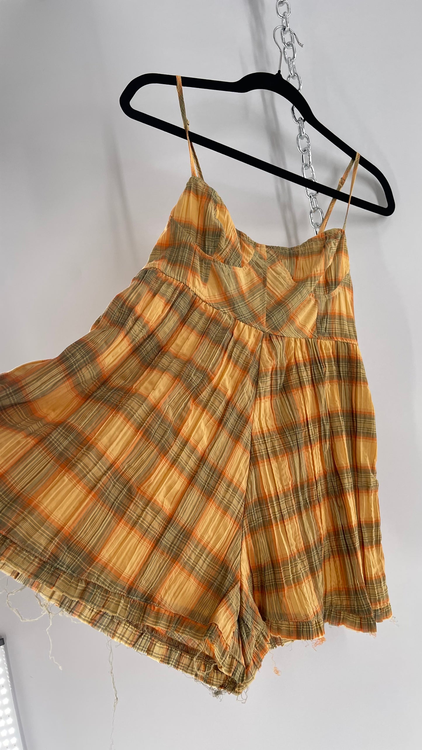 Urban Outfitters Yellow Plaid Playsuit Romper with Faux Bustier Stitching (Small)