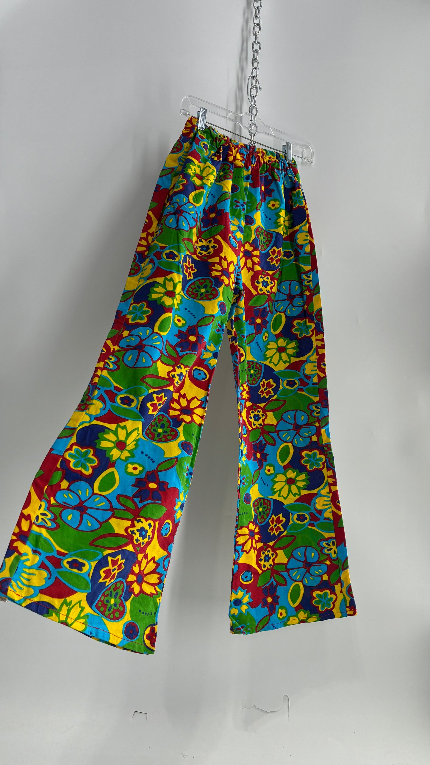 Vintage 1970s Style Flower Power Kick Flare Hippy Wide Legs (S/M)