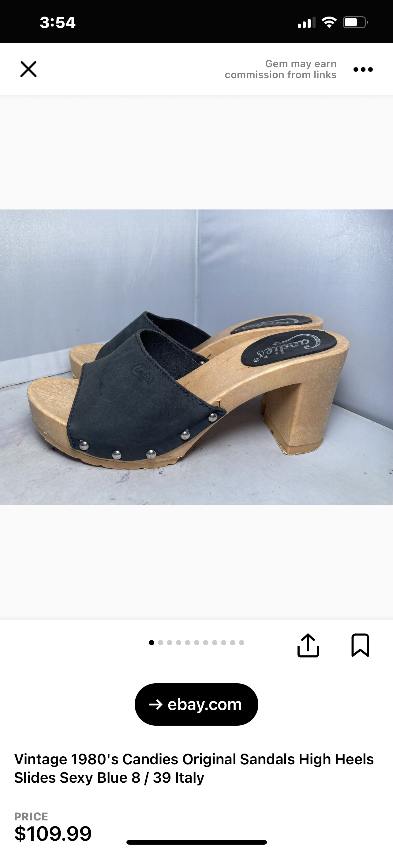 Vintage Candies 1980s Navy Blue HOT Side Studded High Heel Slides (8)