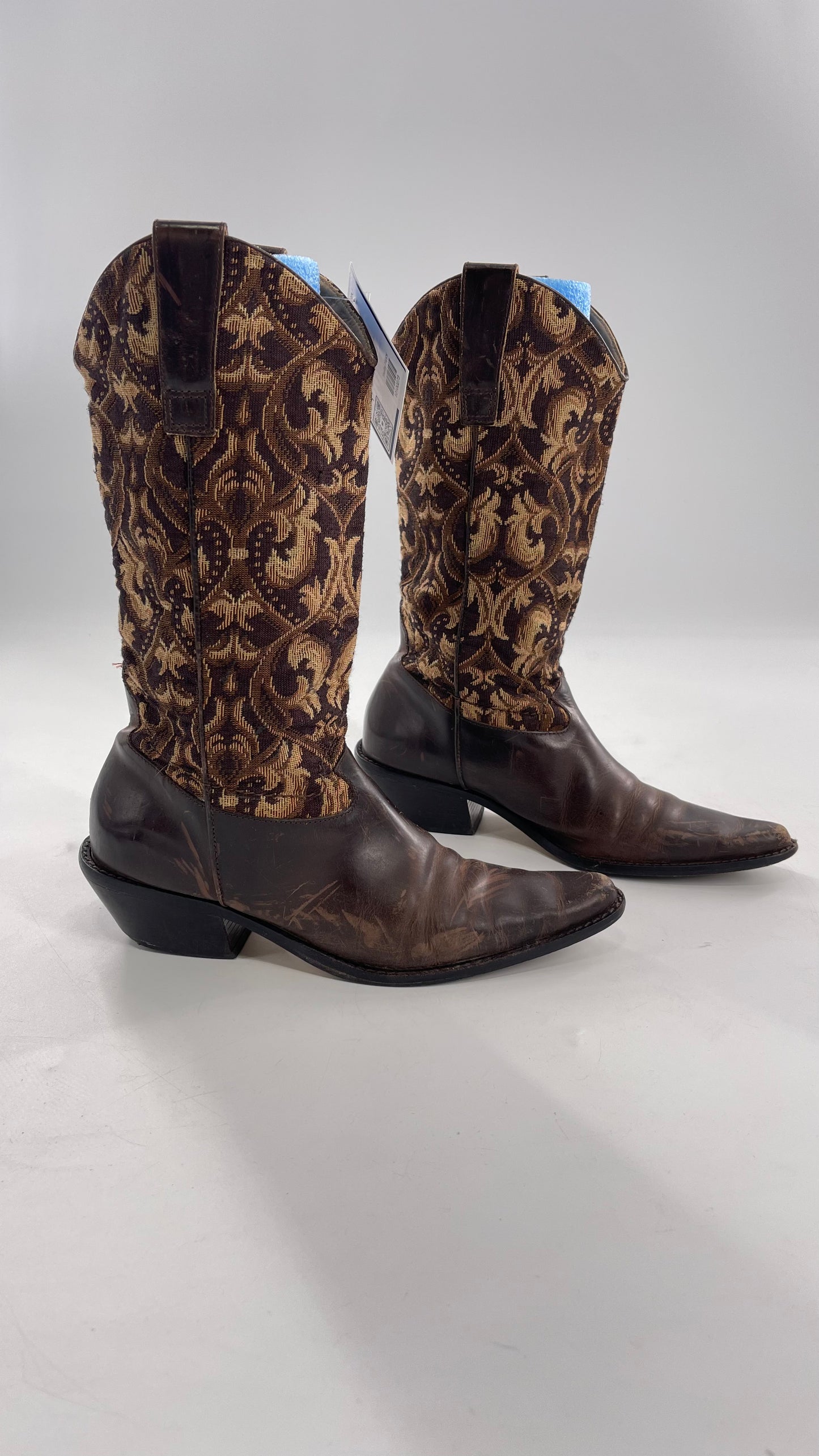 Vintage Matisse Brown Leather Tapestry Cowboy Boot (8.5)