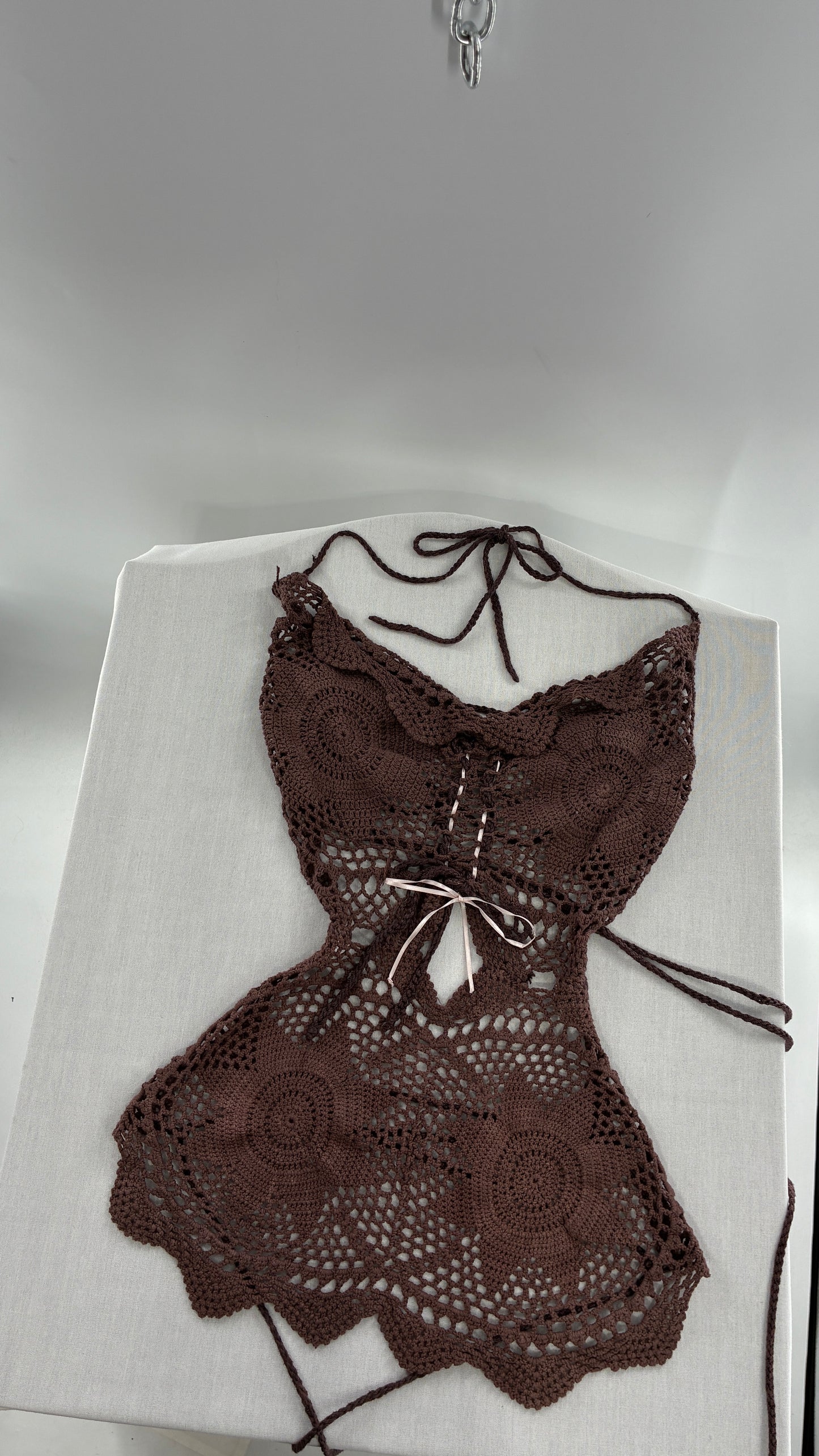 Handmade Brown Crochet Backless Tunic (One Size)
