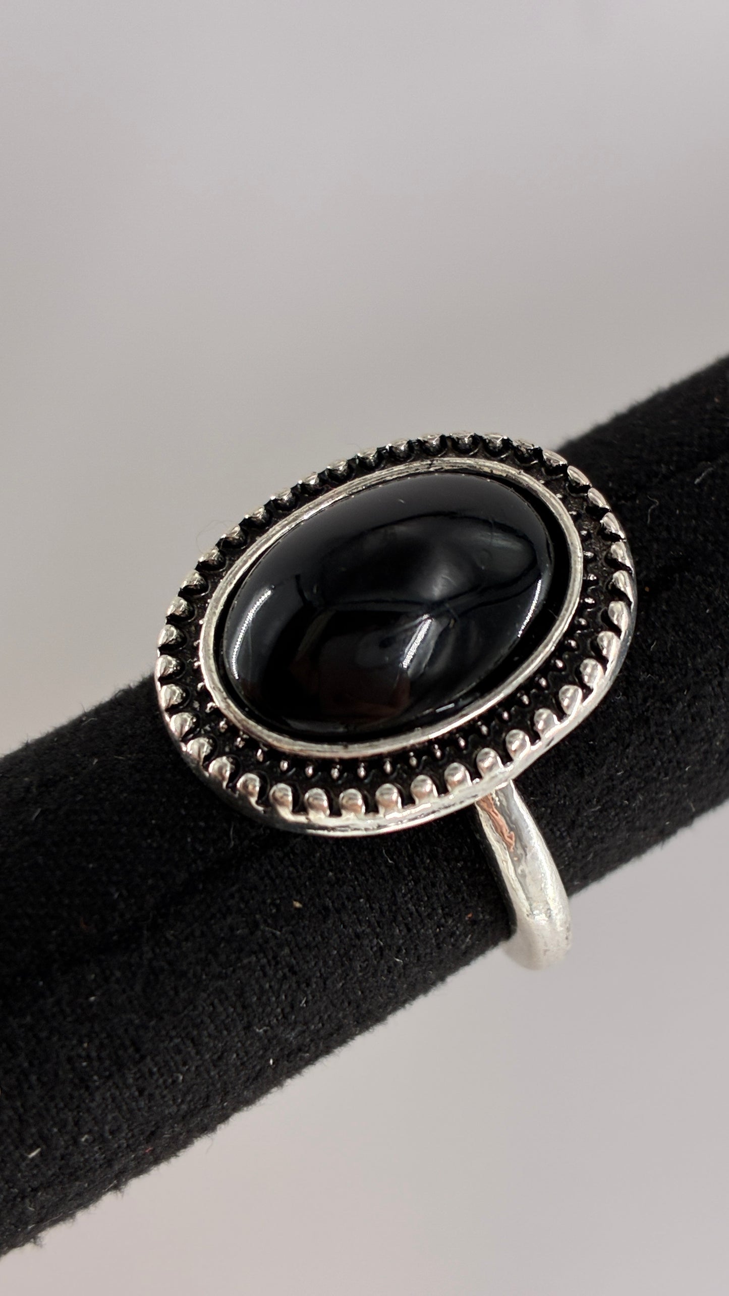 Silver Black Faux Stone Ring
