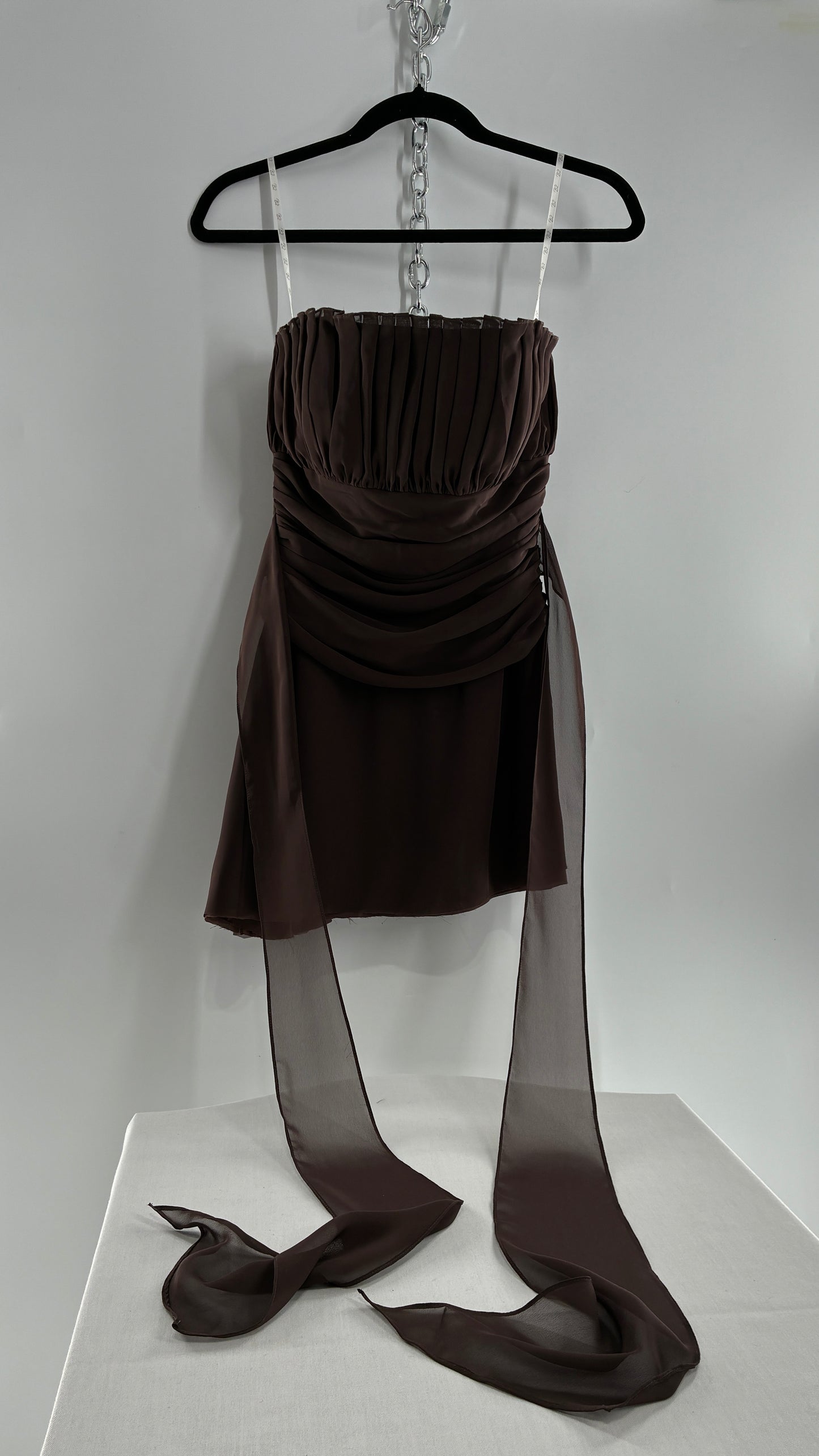 Vintage Brown Ruched Chopped Blouse with Pleated Bust (6)