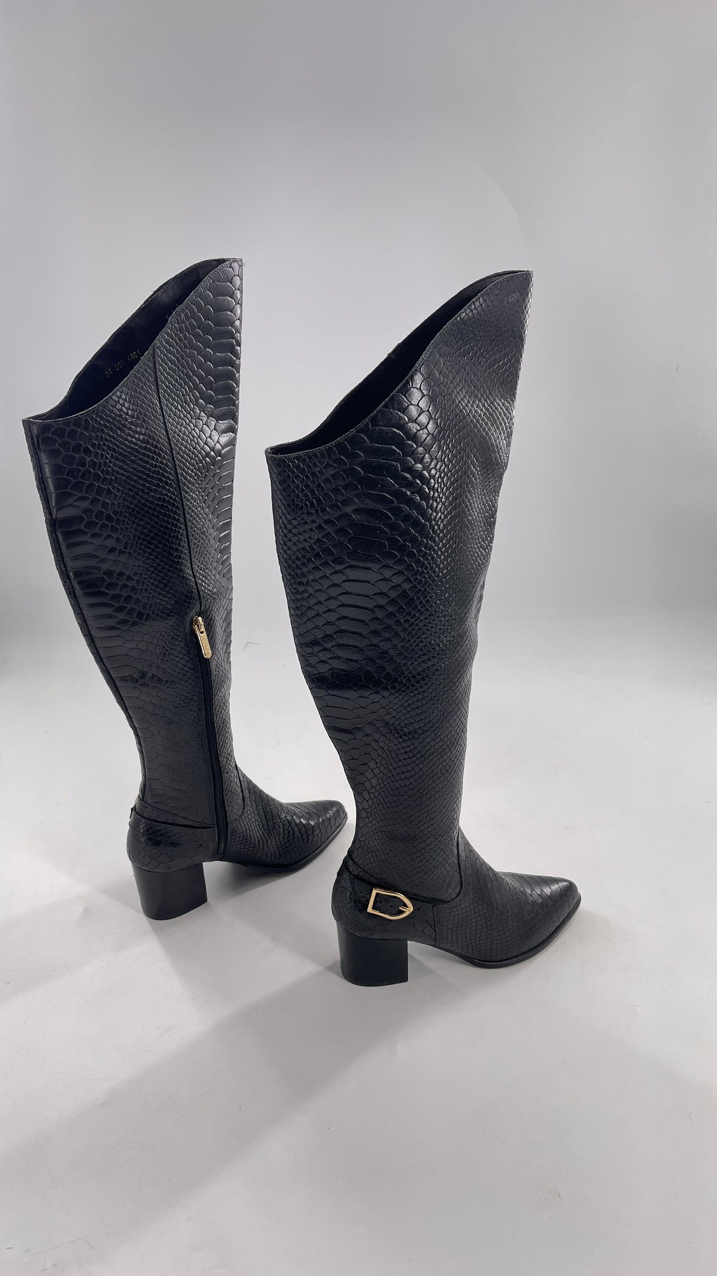 ORCADE Genuine Brazilian Leather Crocodile Embossed/Textured Knee High Boots (5)