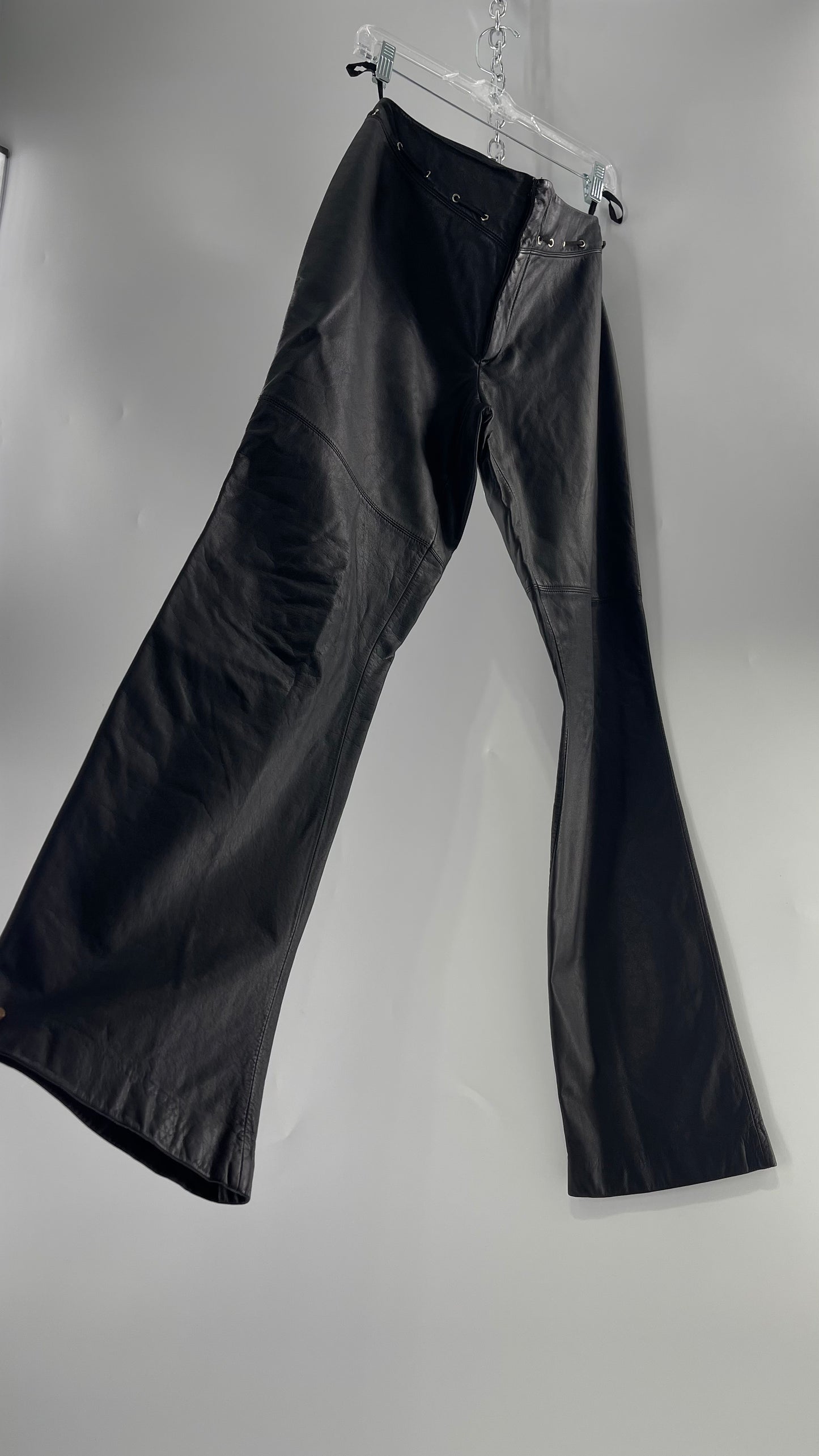Vintage 90s RALPH Ralph Lauren Thin Leather Pants with Thread Through Grommet Detail on Waistline (4)