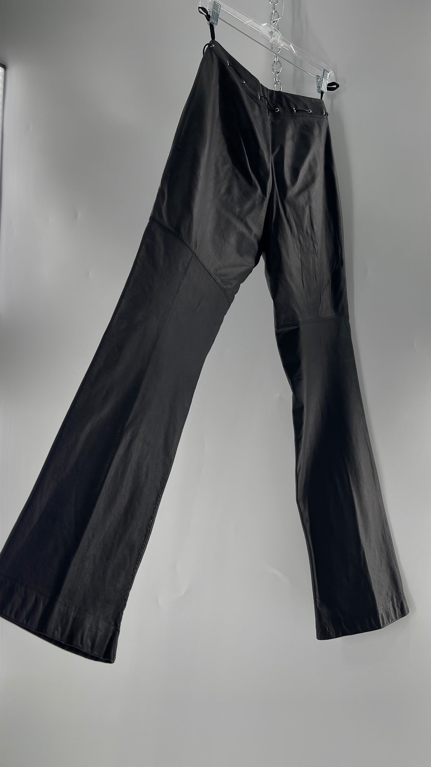 Vintage 90s RALPH Ralph Lauren Thin Leather Pants with Thread Through Grommet Detail on Waistline (4)