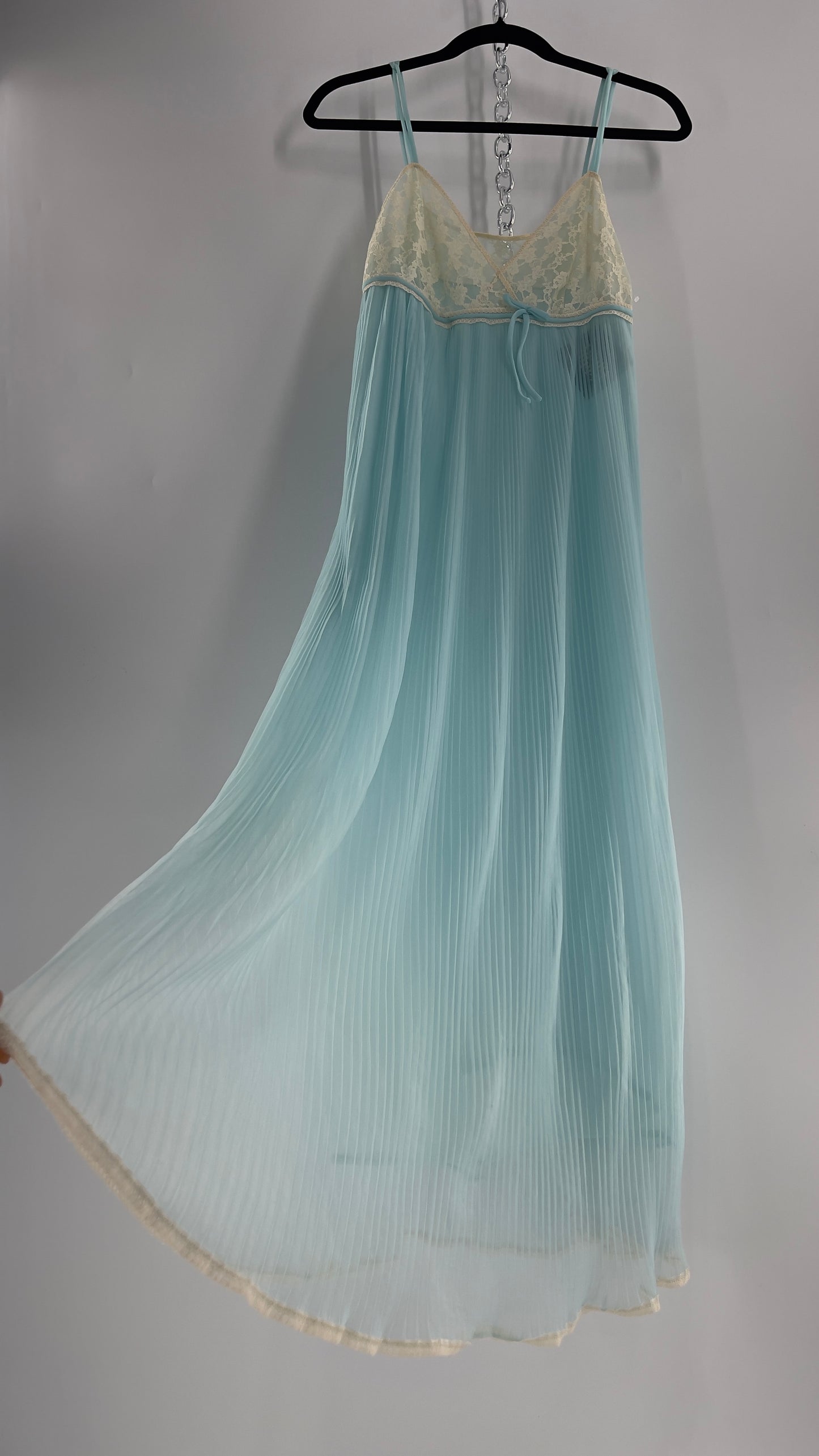 Vintage 1960s Baby Blue Nightgown Maxi Dress (Small)