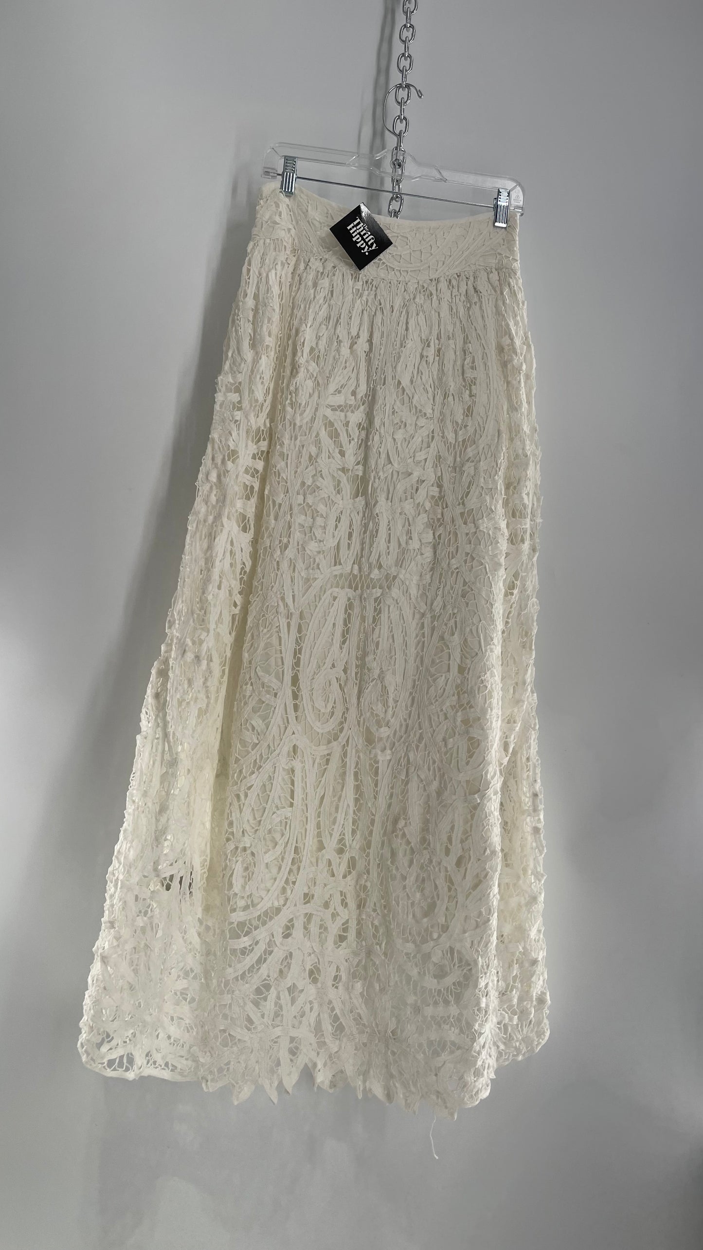 Free People White Lace Full Length Skirt (XS)