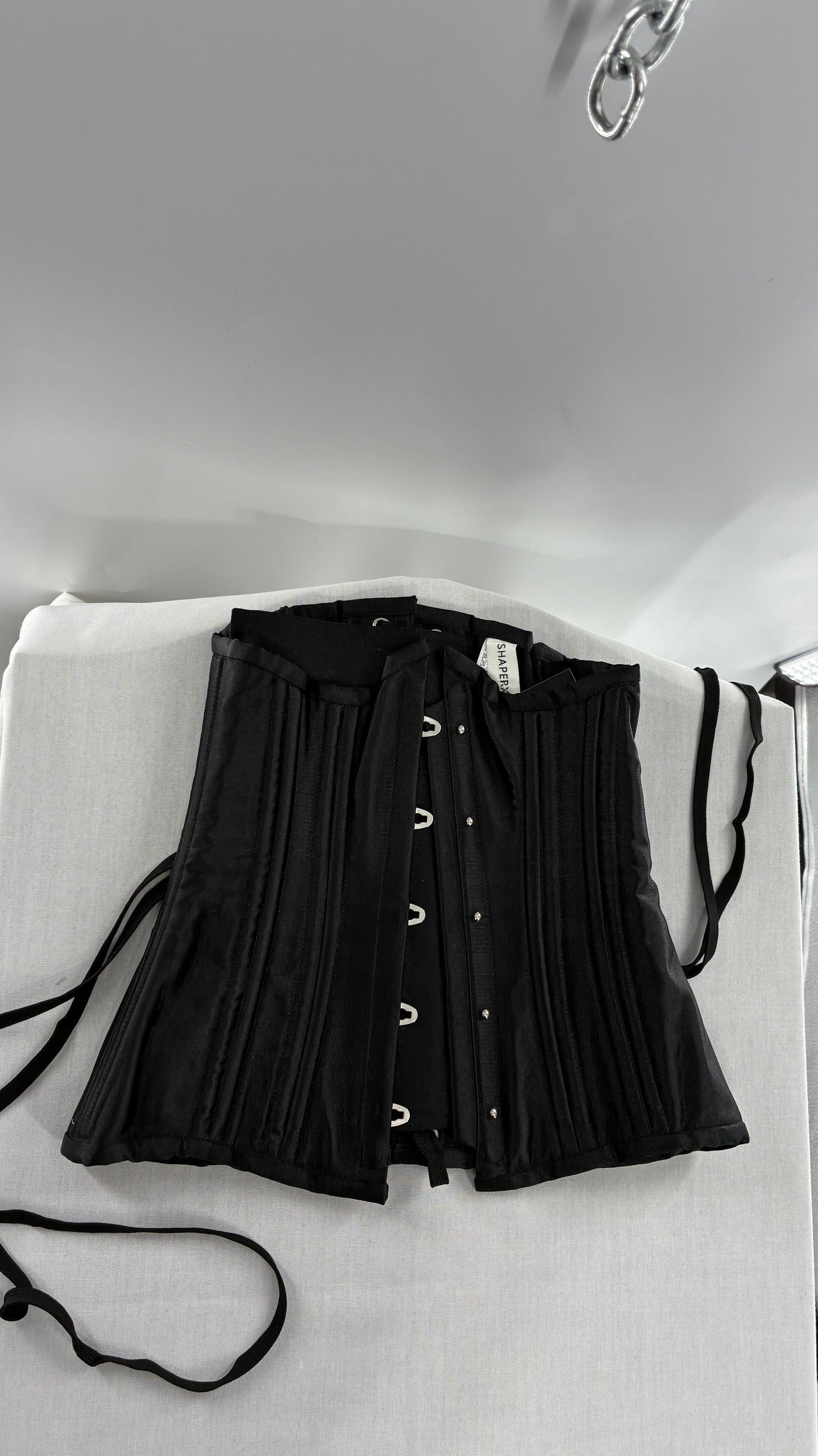 Vintage SHAPERX Black Satin Heavy Duty Ribbed Corset (XS)