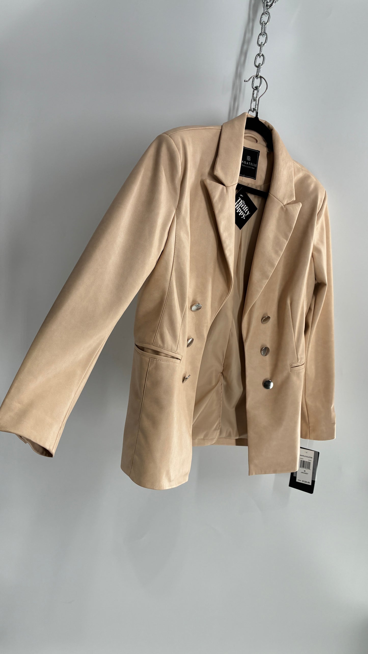 BAGATELLE Vegan Leather Cream Beige Blazer Jacket with Tags Attached (Medium)