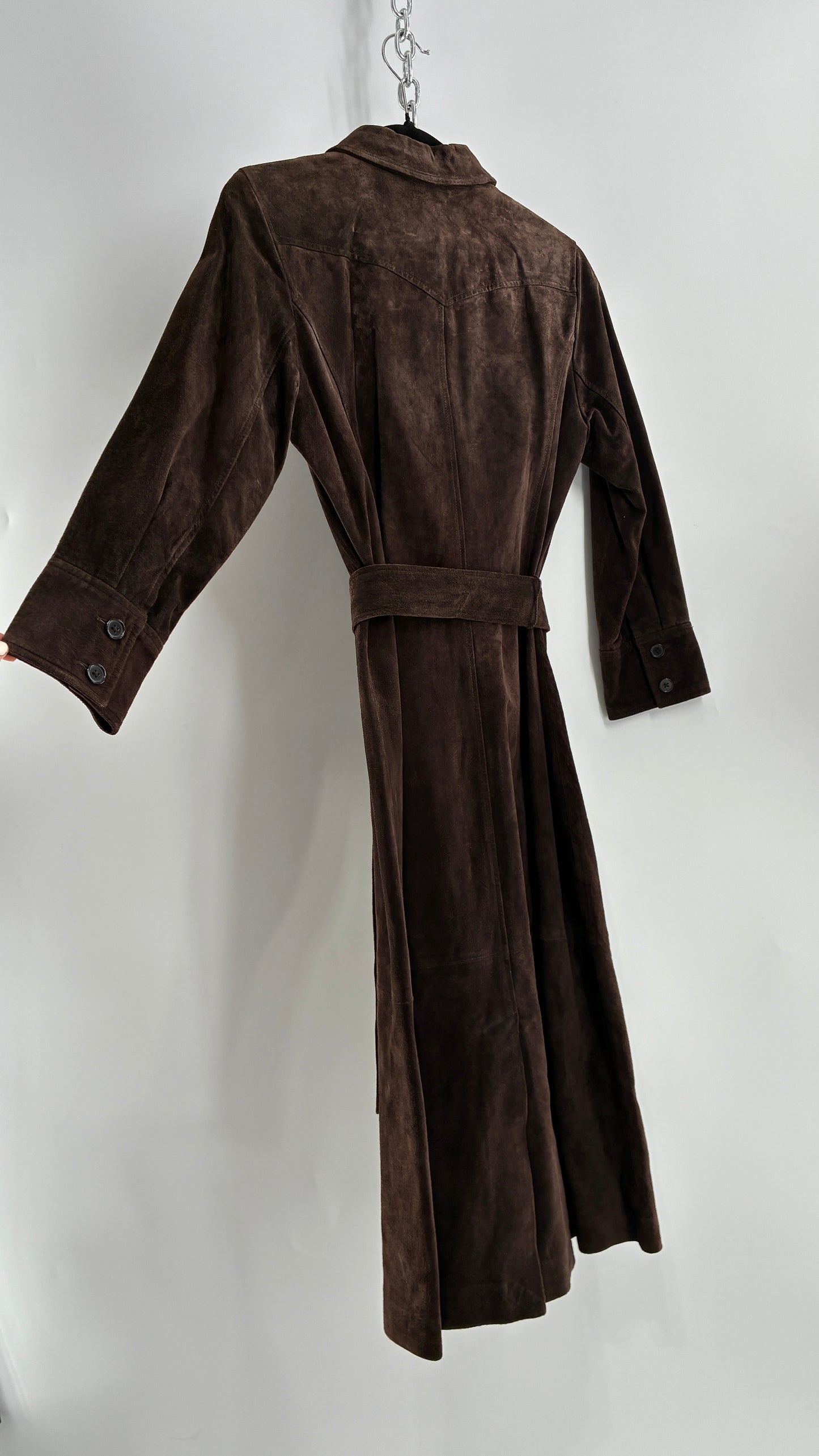 Vintage LOFT Brown Suede Leather Button Front, Belted Midi Dress with Tags Attached (4)