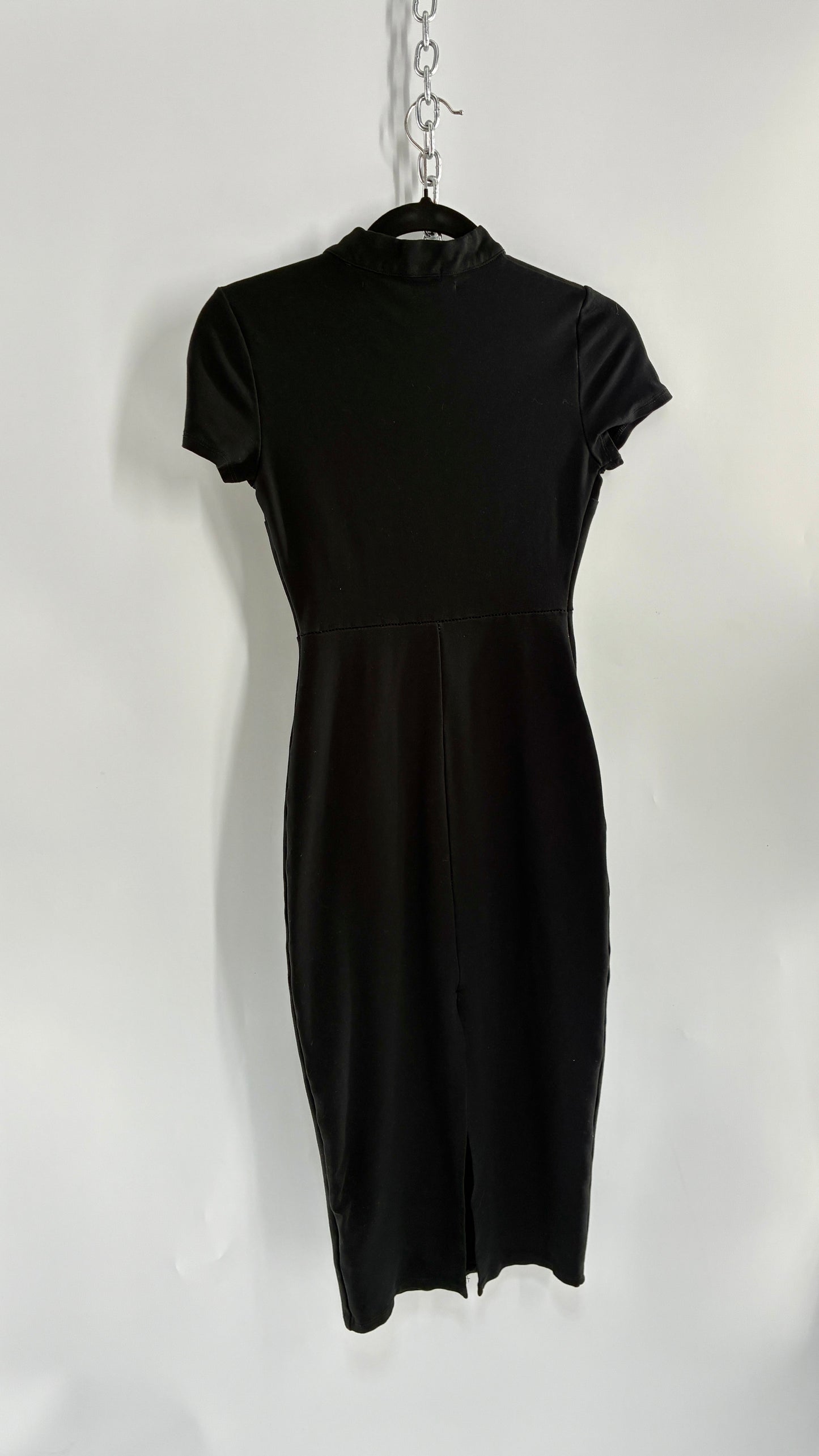 Urban Outfitters Black Midi Bodycon Dress with Tie Up Front and Vented Hem (XS)