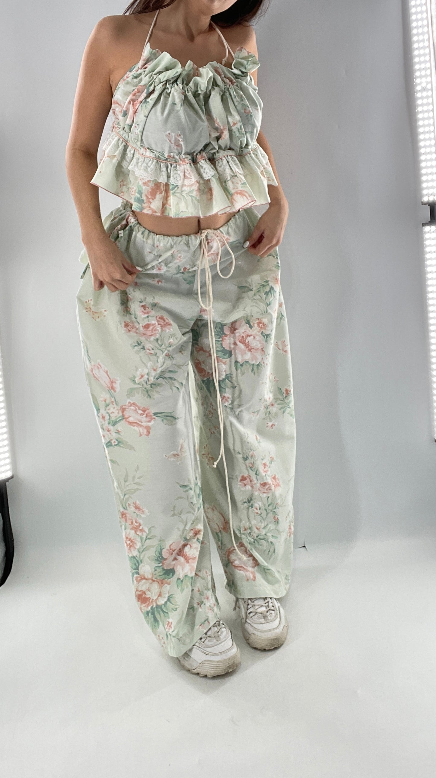 Vintage Set Covered in Delicate Dainty Florals, Butterflies, and Ruffles (One Size, Adjustable)