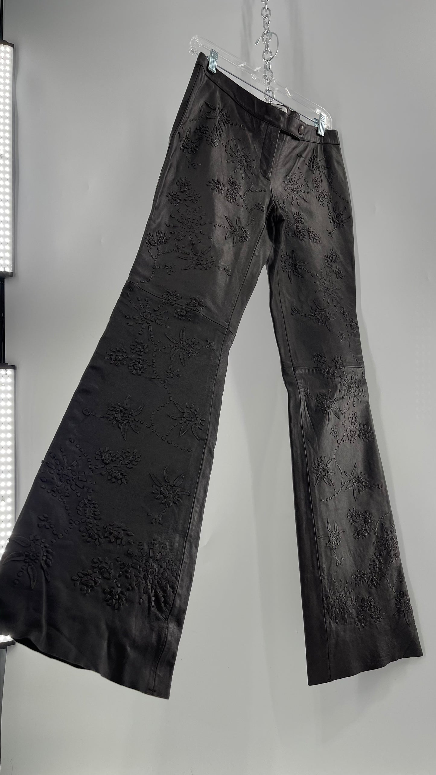Moschino Brown Leather Embroidered Pants (10) ***WITH TAGS***