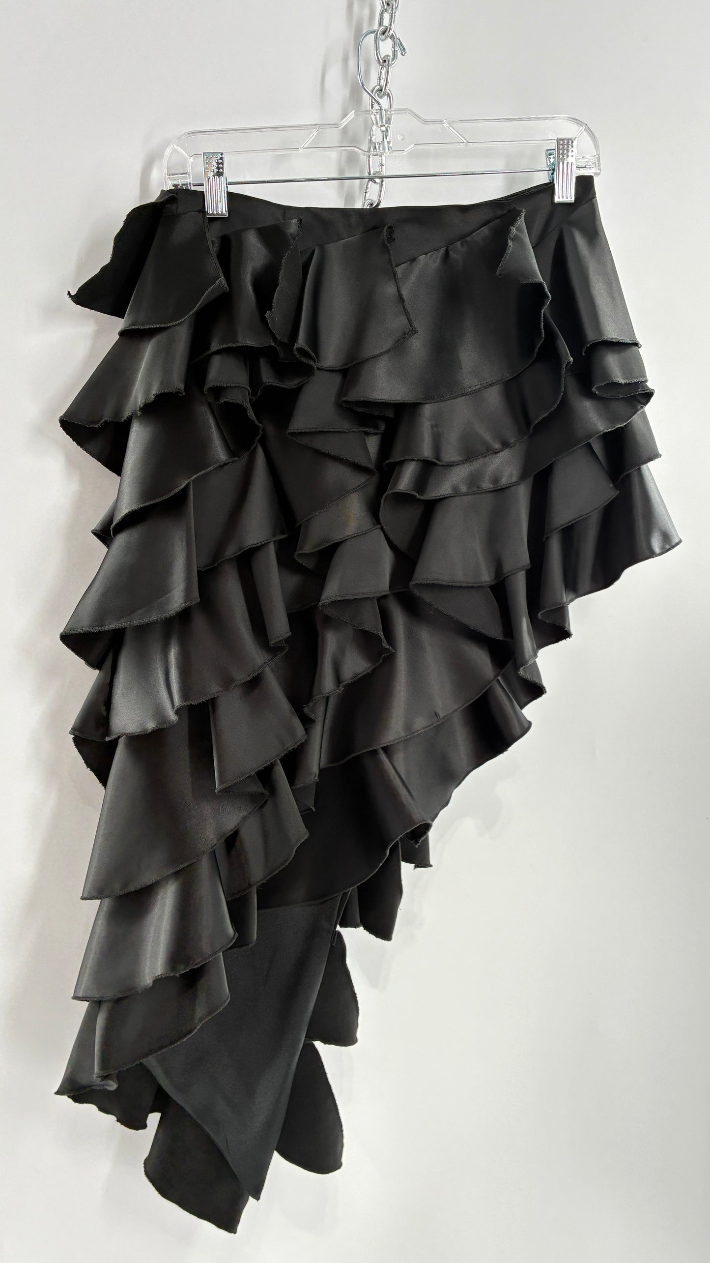 Deadstock Rare 1990s Vintage FRILLY LILLY Black Ruffled Asymmetric Skirt (8)