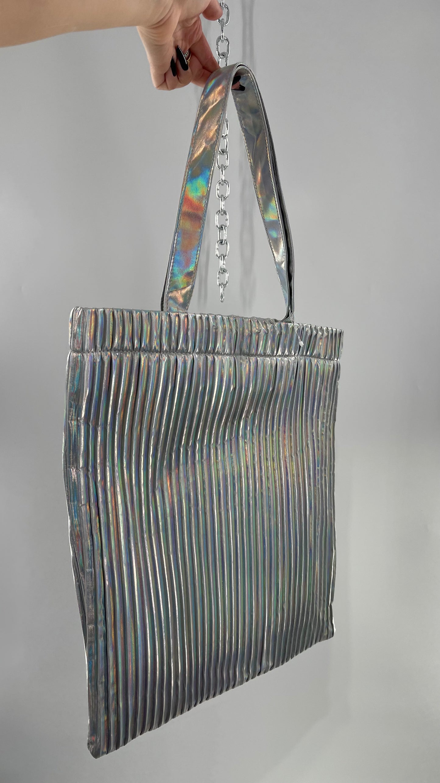 Urban Outfitters Silver Iridescent Fluted Tote Bag
