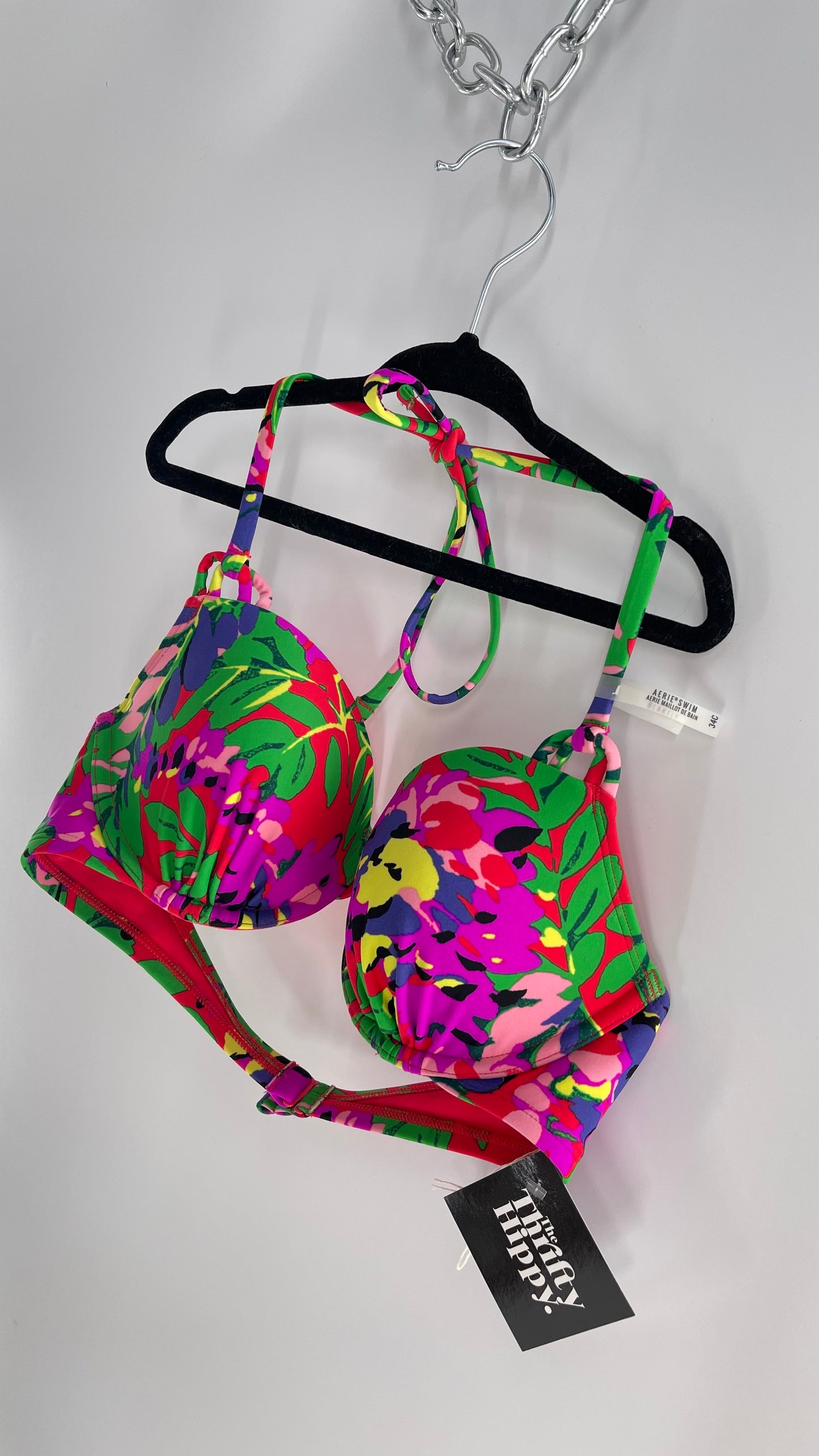 AERIE Red Tropical Underwire Swim Top (34C)