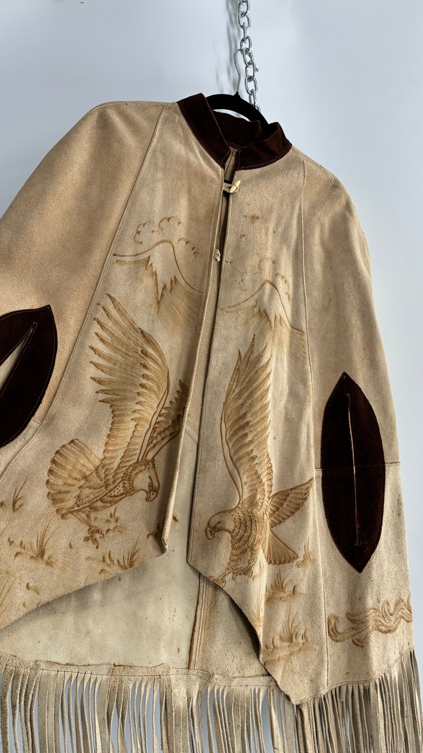 Vintage Animal Hide Engraved Poncho OverCoat (C)(One Size)