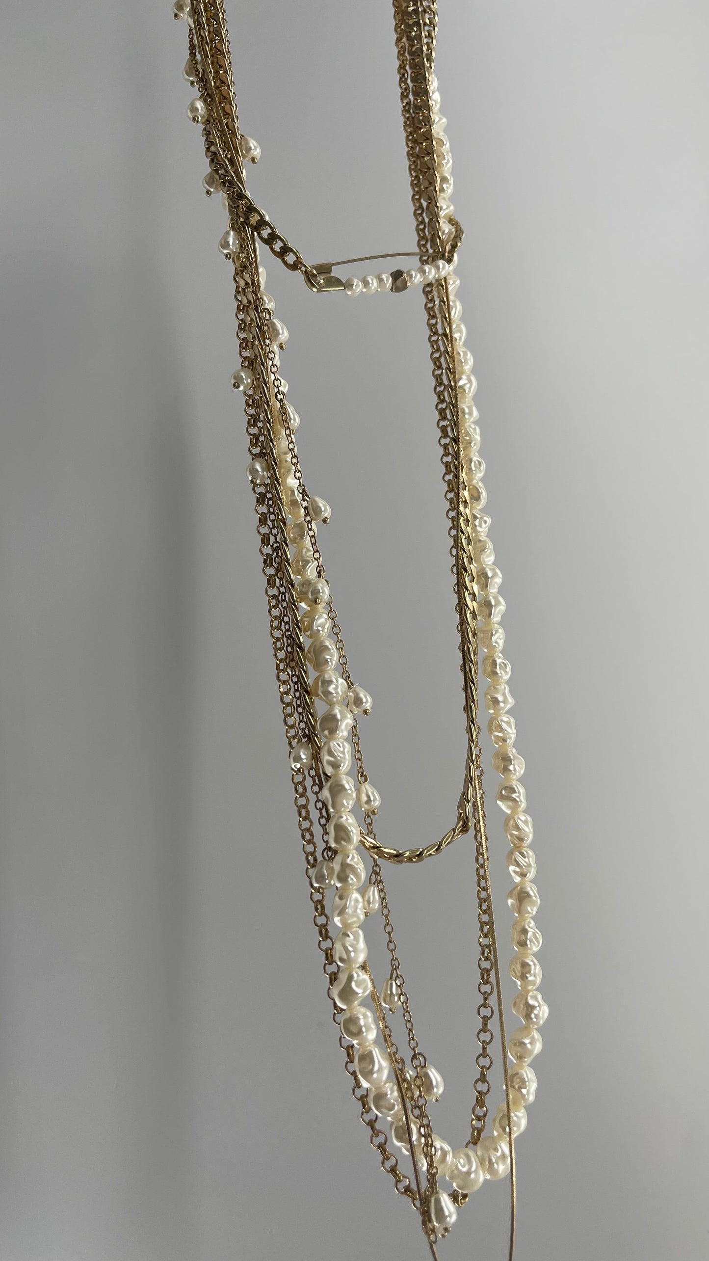 Free People Gold Chain, Pearl Layered Choker Pin Necklace