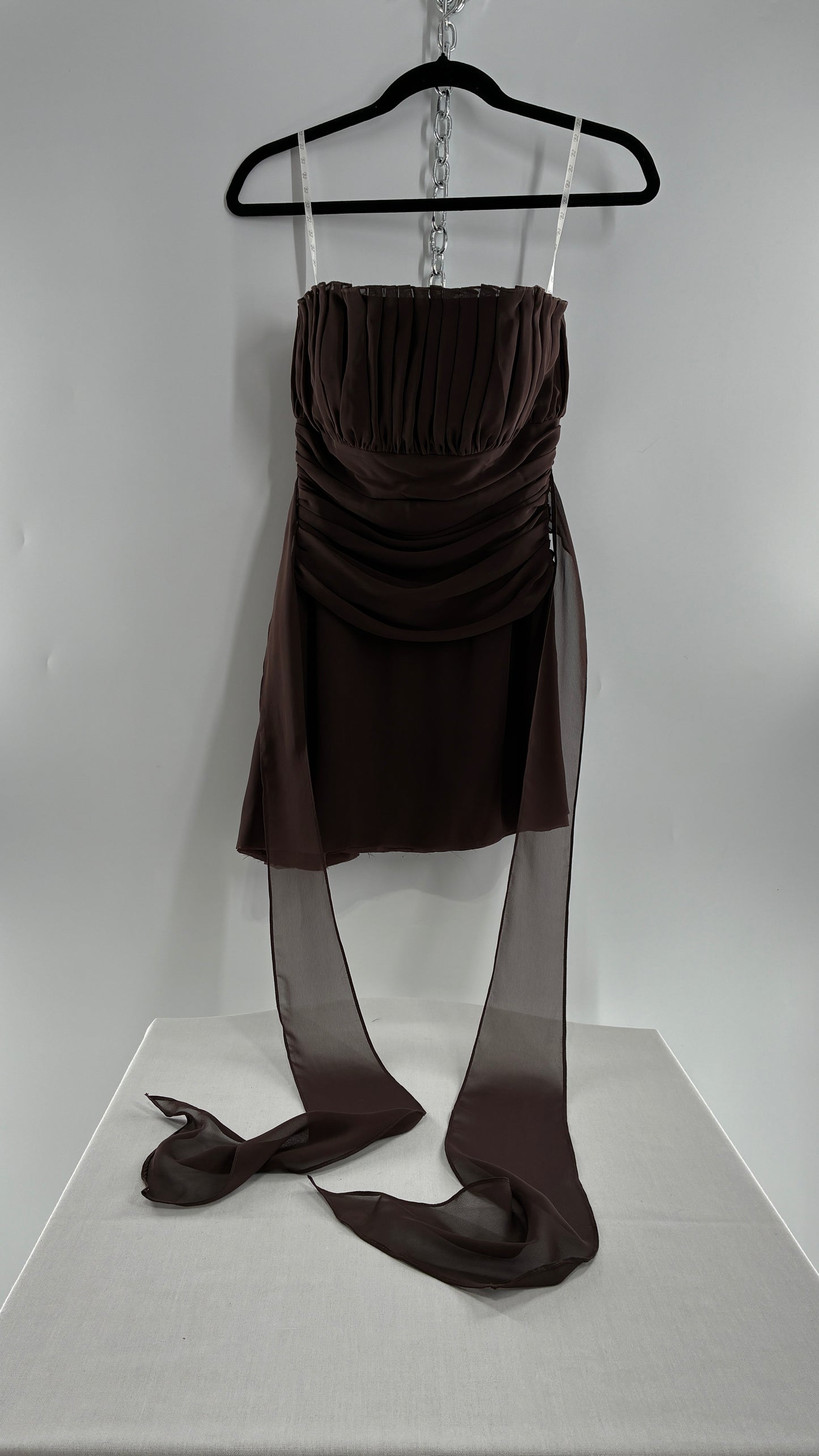 Vintage Brown Ruched Chopped Blouse with Pleated Bust (6)