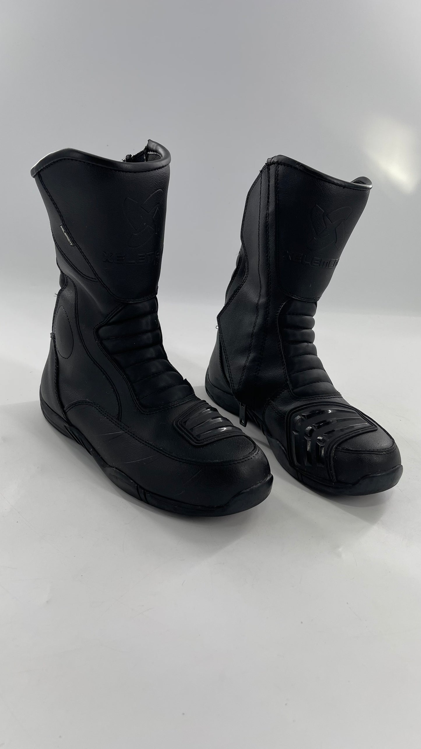 XELEMENT Black Leather Motorcycle Motocross Riding Boots (9.5)