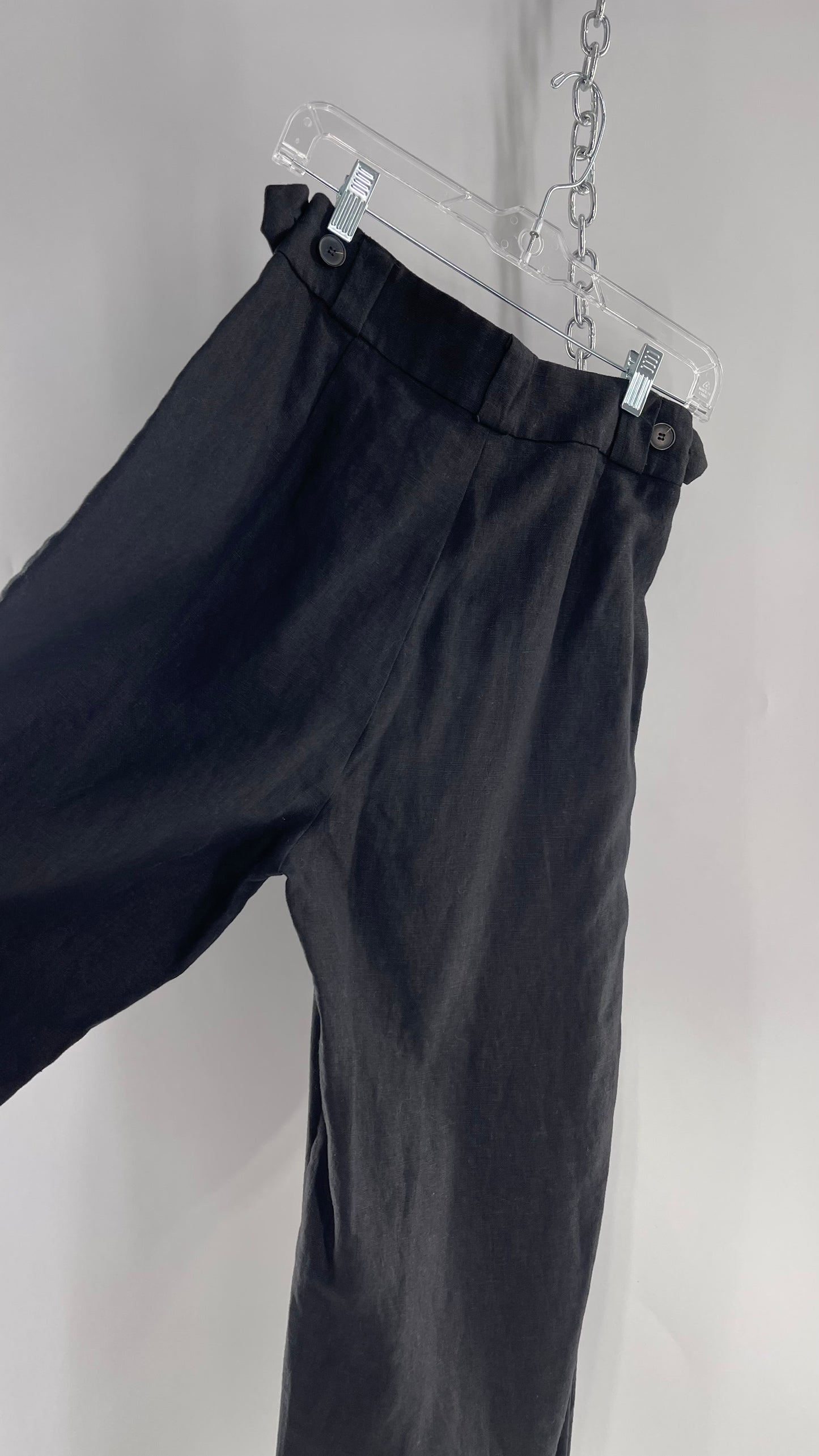 Thrills Black Thick Linen Trouser with Side Buttons and Pleating (4)