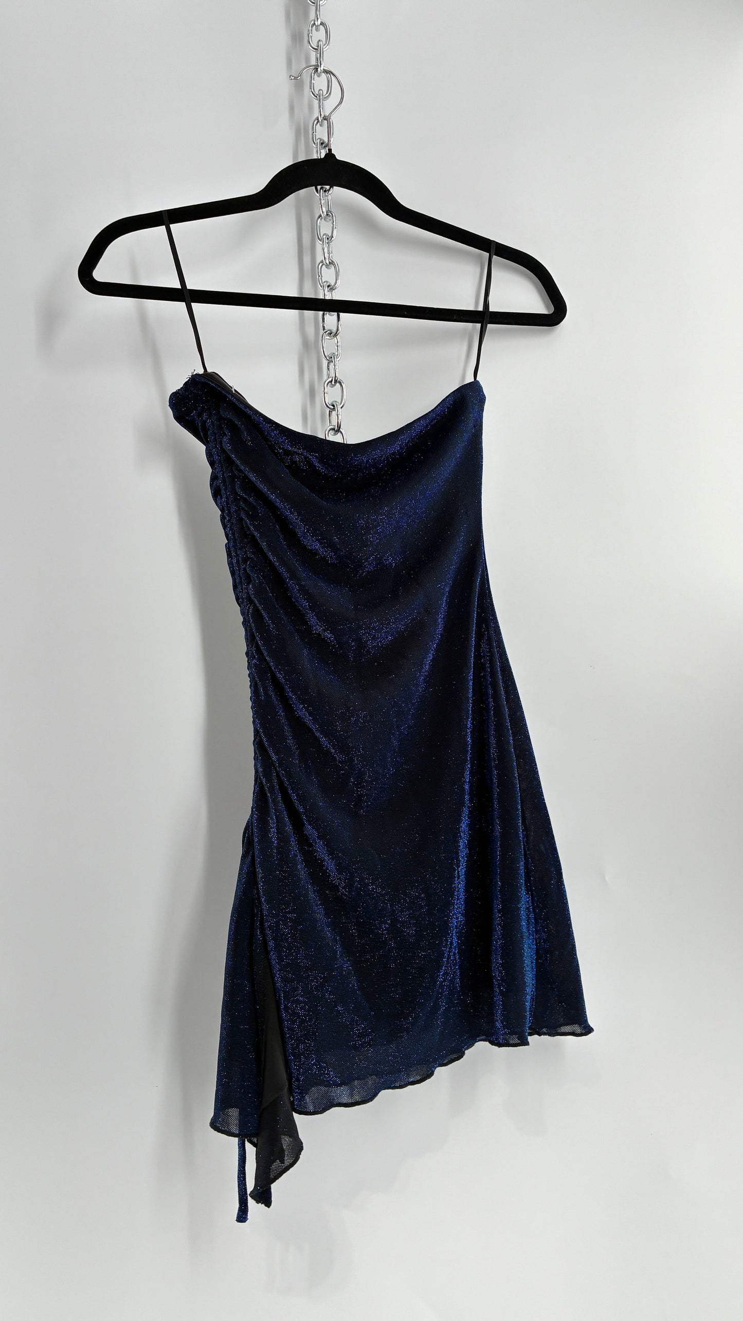 Princess Polly Navy Night Sky, Ruched Asymmetric Side Mini Dress (2)