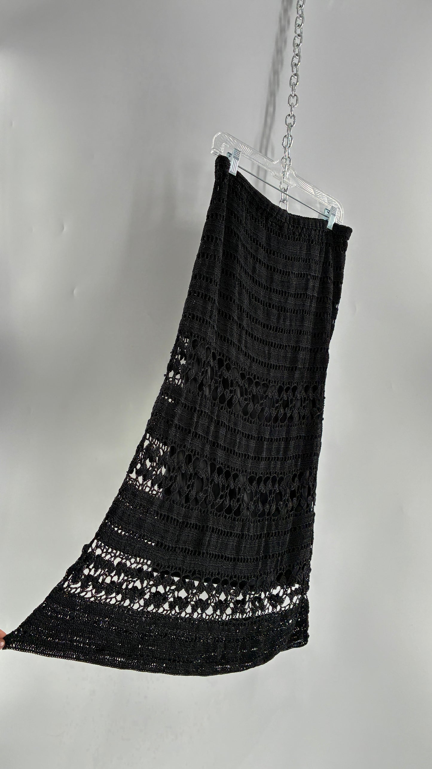Vintage CHICOS Black Crochet Maxi Skirt (3)