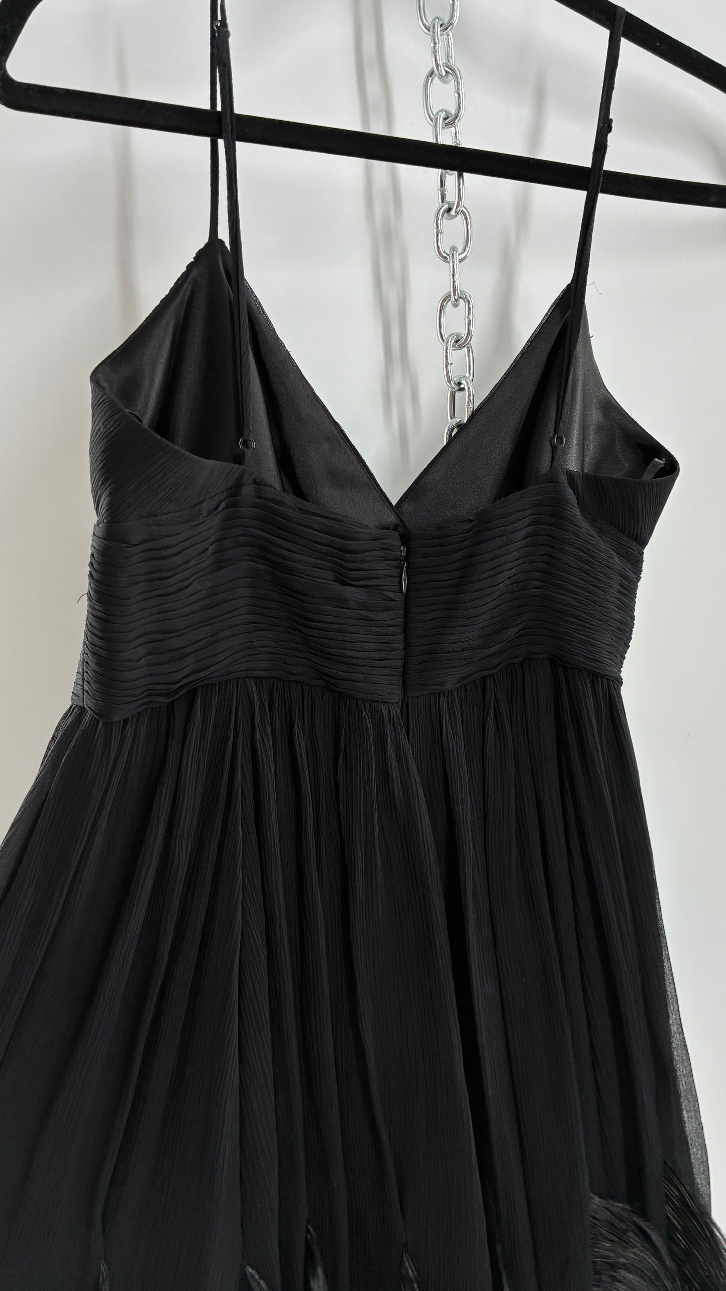 Vintage BCBGMAXAZRIA Crimped Black Dress with Ostrich Feather Details (6)