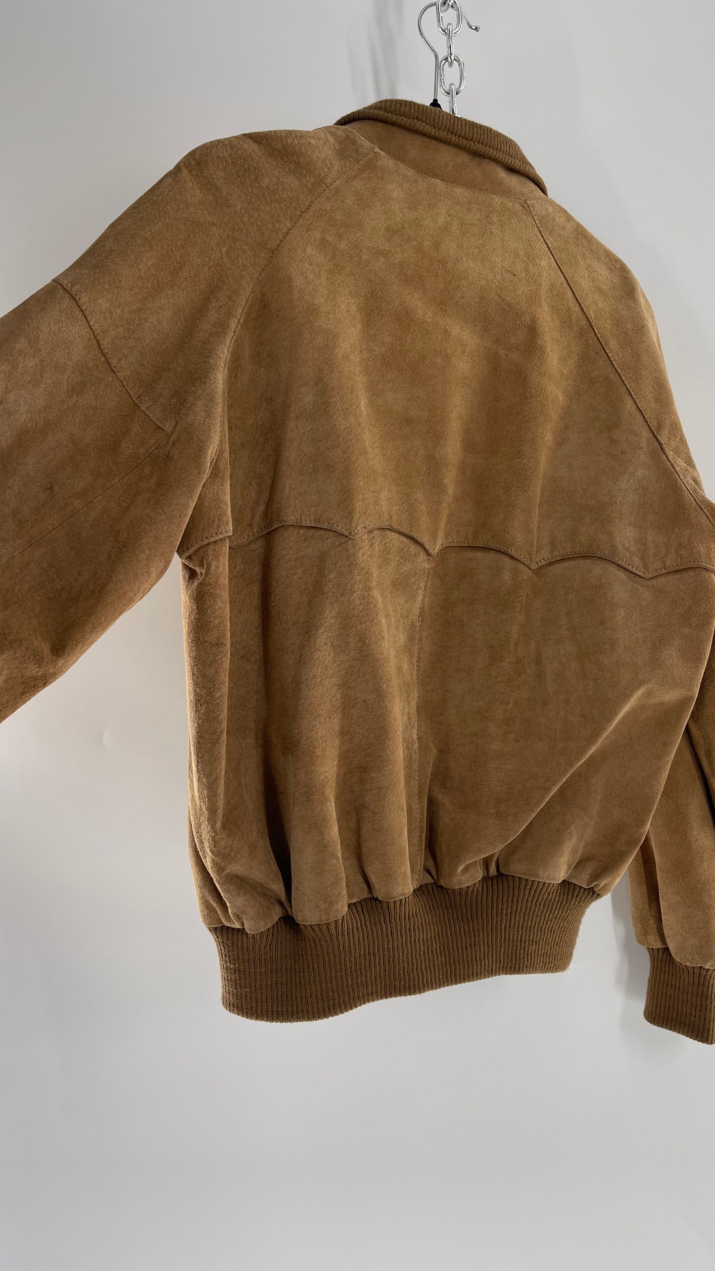 Vintage FOXRUN Caramel Brown Suede Bomber Jacket (40)