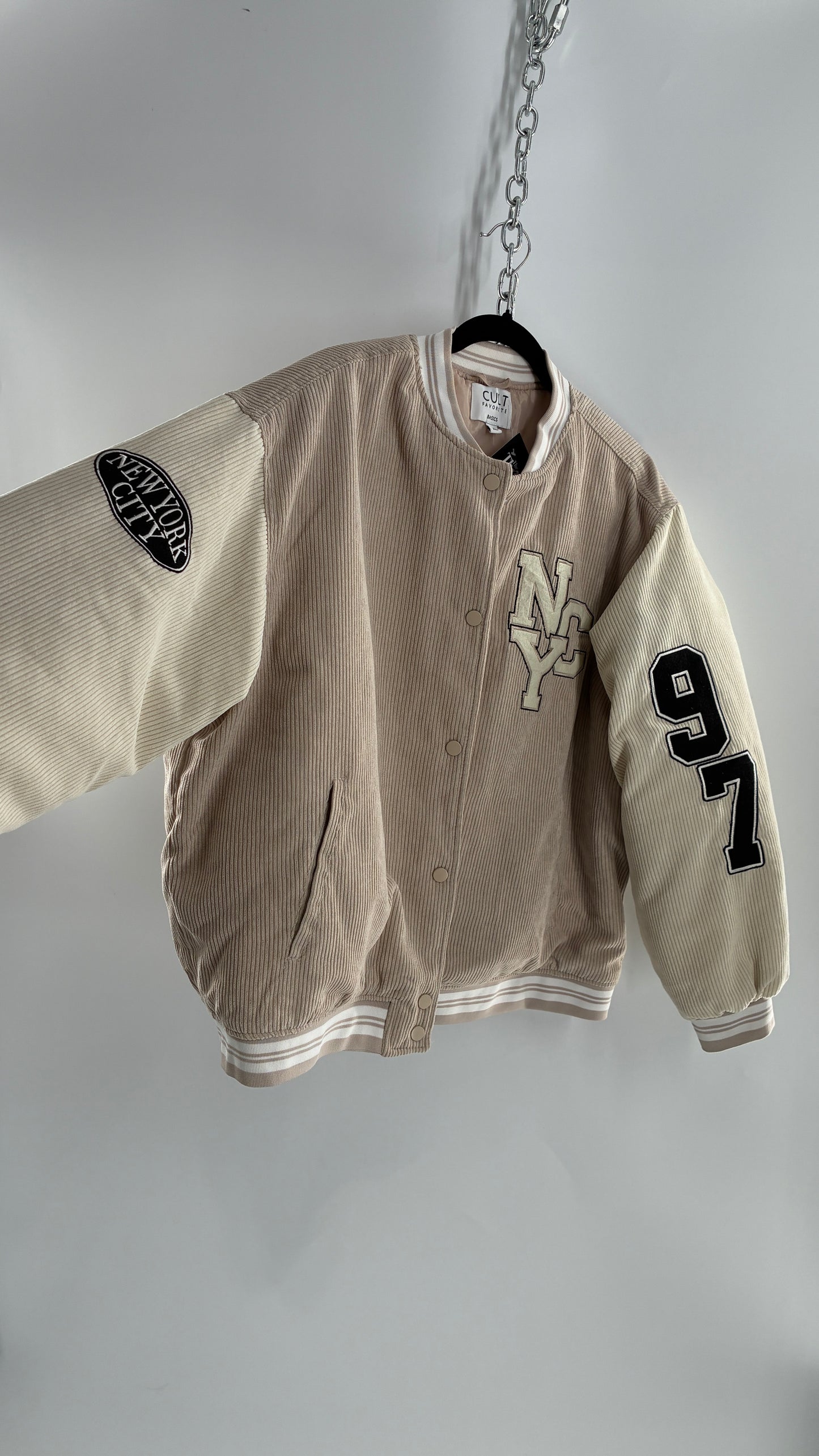 Cult Favorite Corduroy NYC Patch/Badge Varsity Jacket (XL)