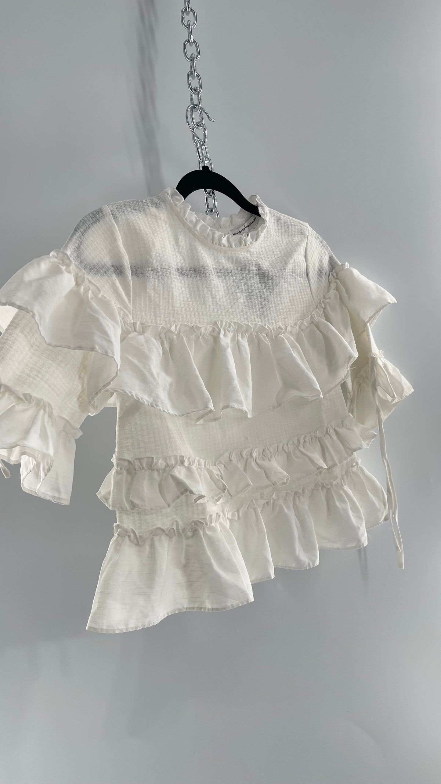 For Love and Lemons English Factory White Ruffle Cloud Blouse with Tags Attached (XS)
