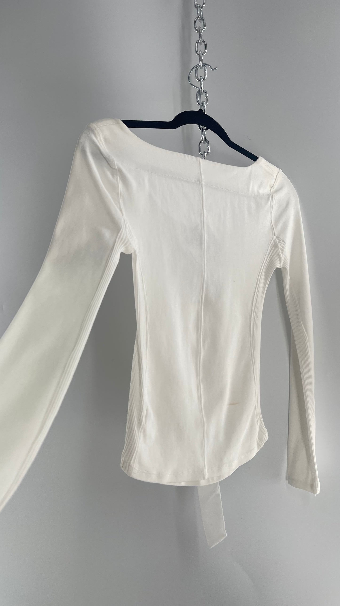 Free People White Lace Up Long Sleeve with Gold Grommets (XS)