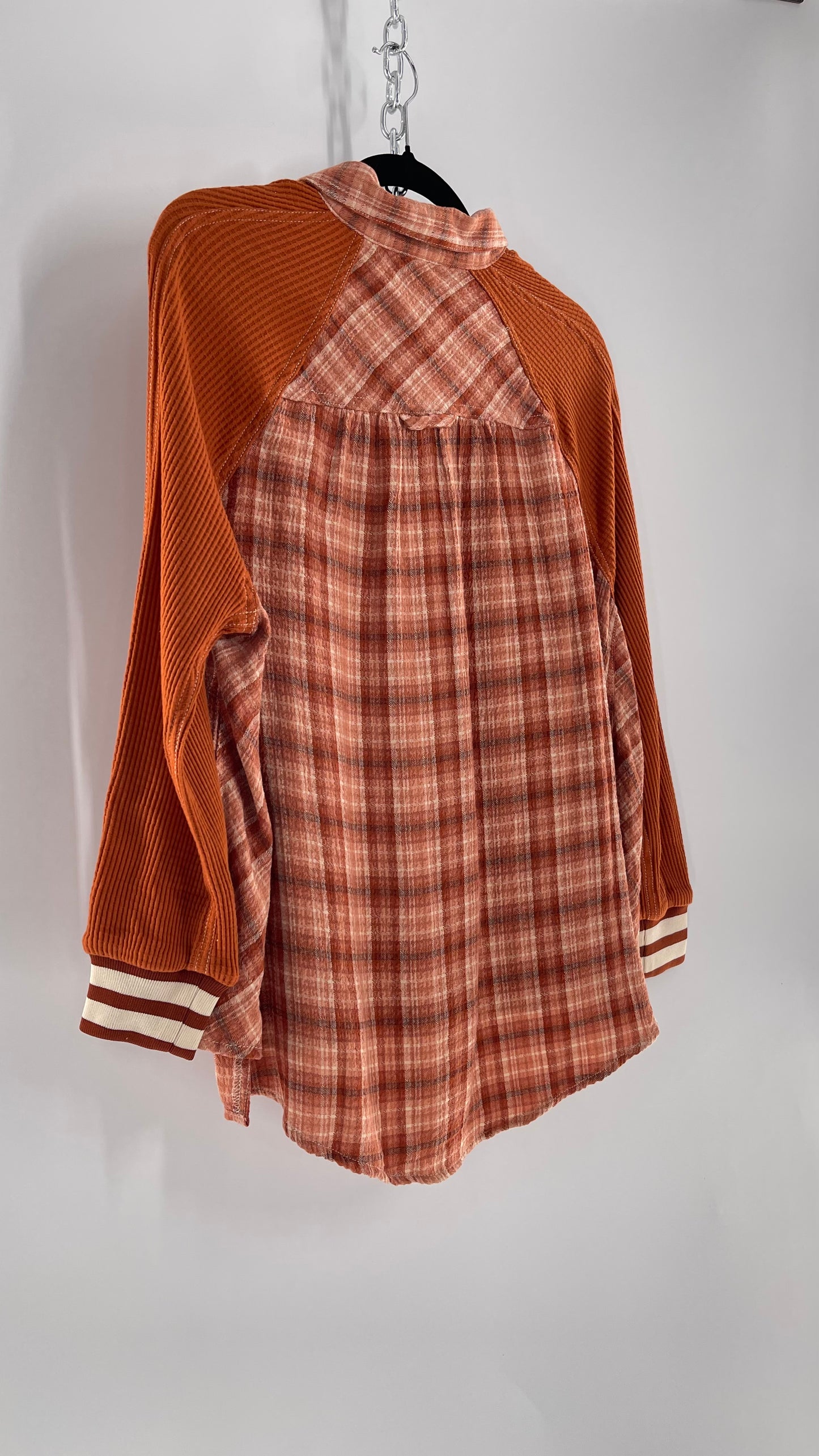 BDG Burnt Orange Flannel with Waffle Knit Sleeves (XS)