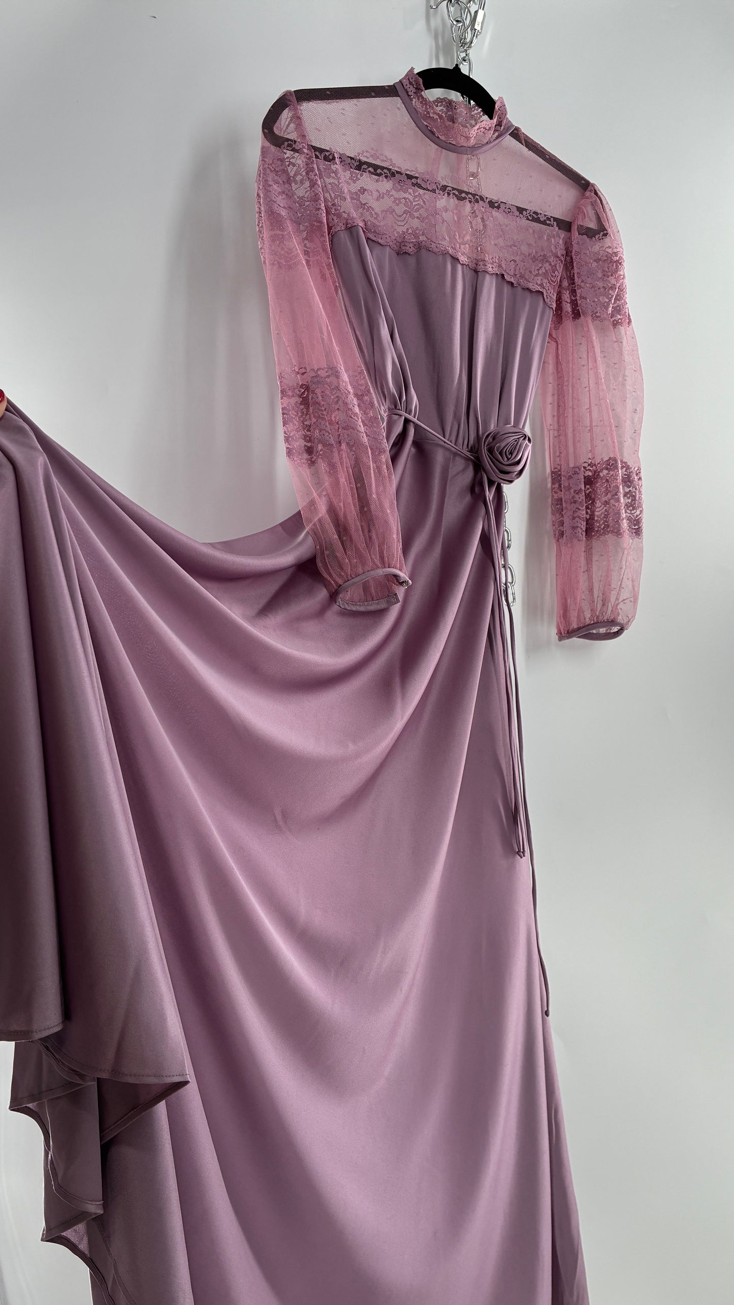 Vintage Handmade Dusty Purple Mauve Bubble Sleeve Maxi Dress (XS/S)