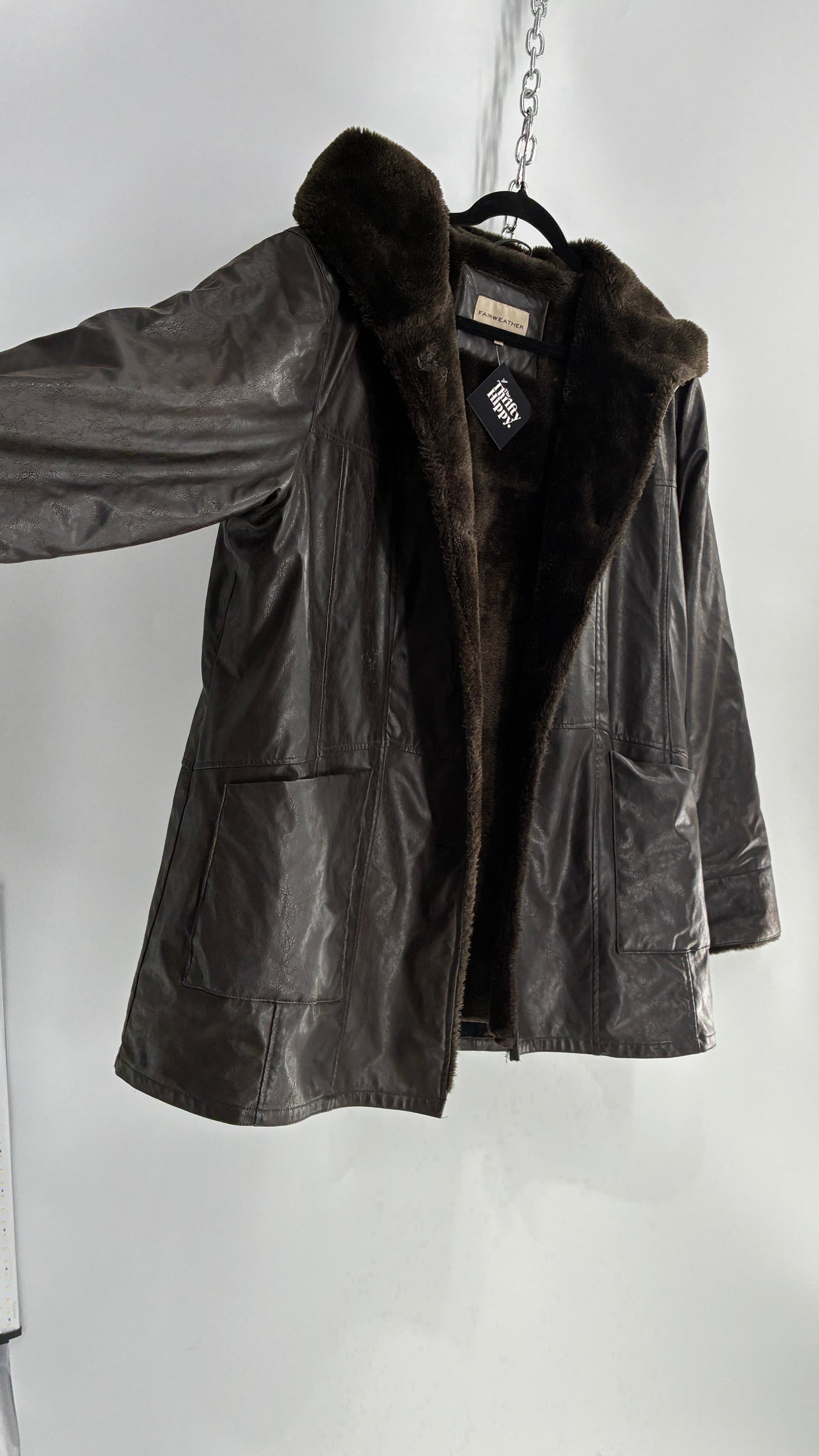 Vintage Vegan Leather FAIRWEATHER Faux Fur Lined Jacket (Large)